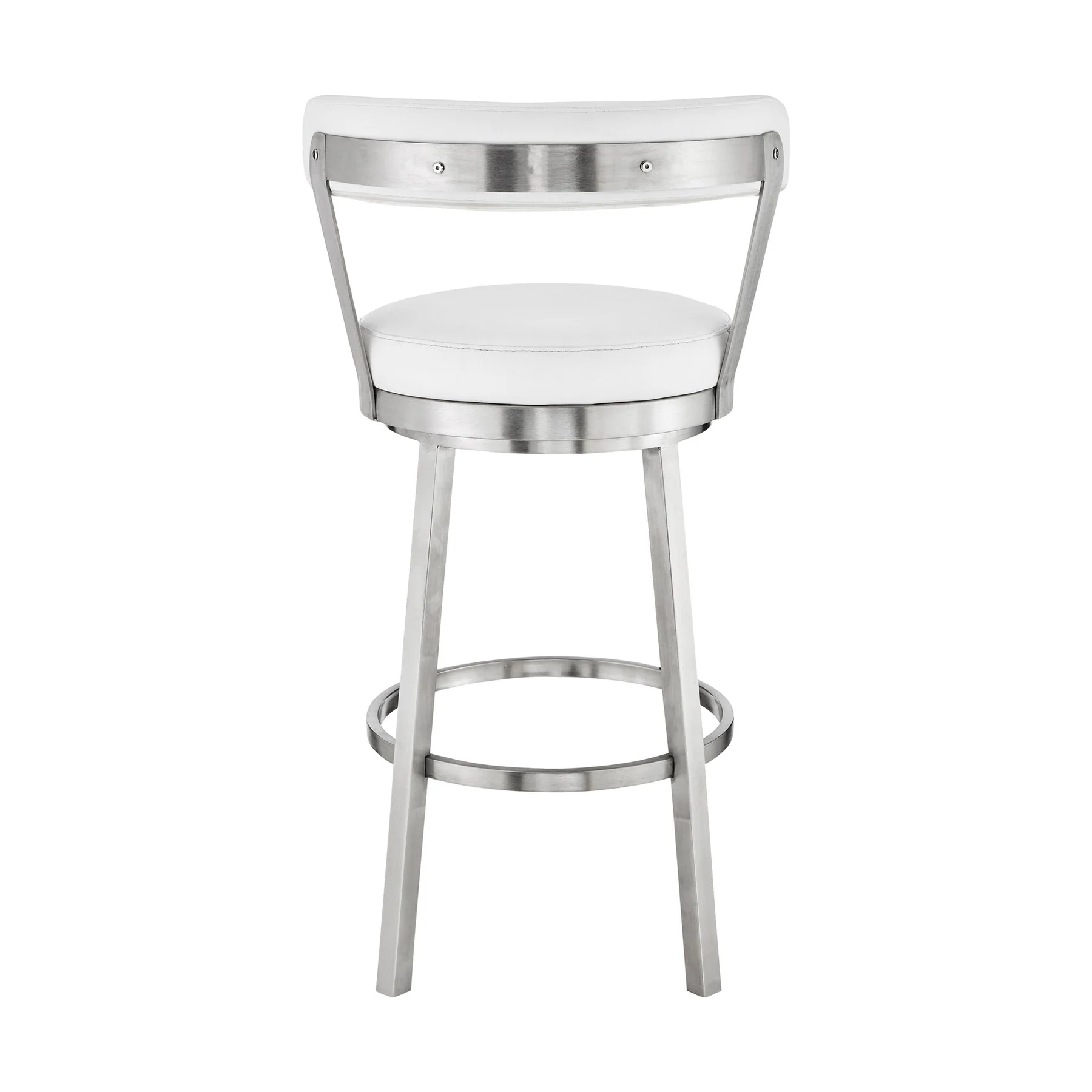 Bryant 26" Counter Height Swivel Bar Stool in Brushed Stainless Steel Finish and White Faux Leather - Image 5