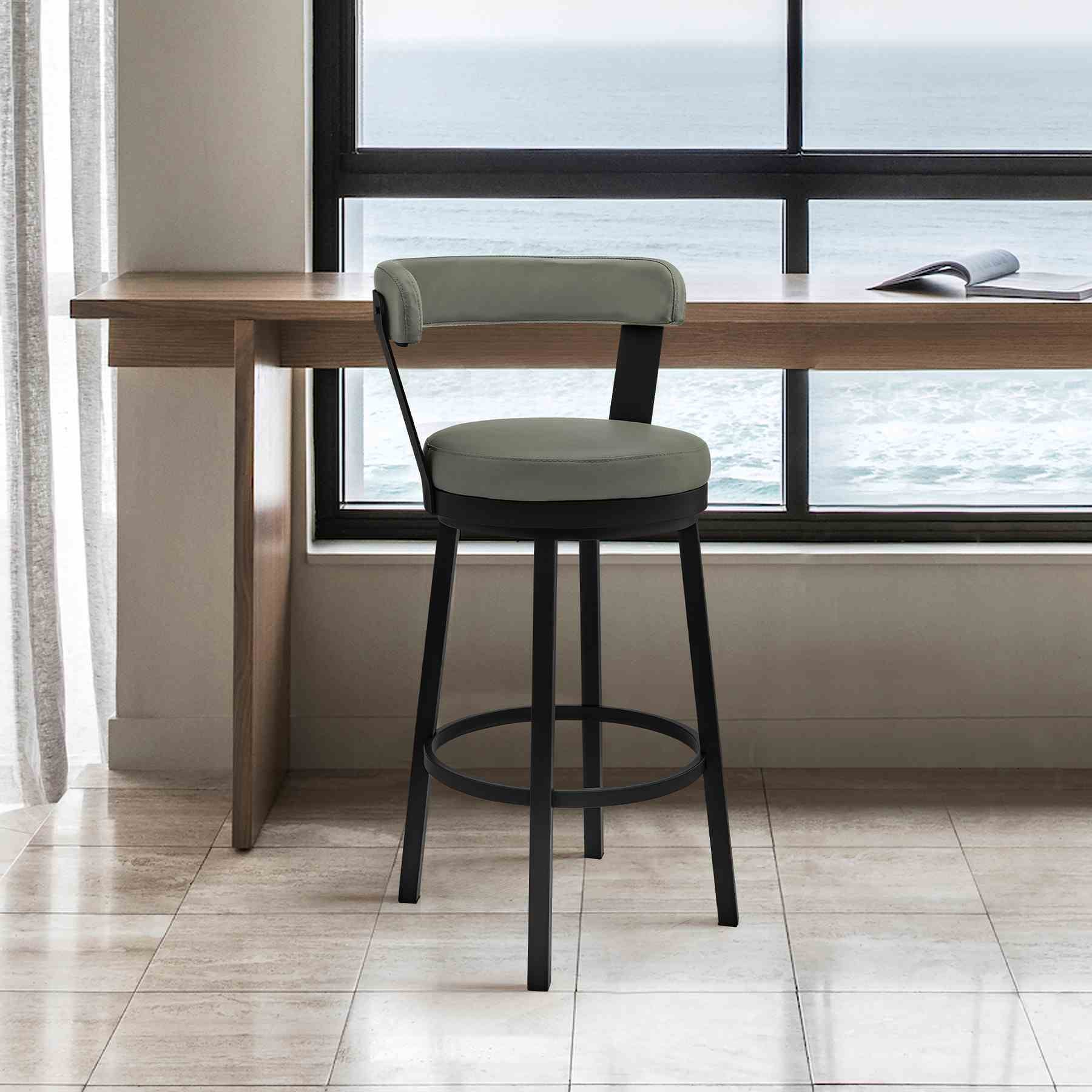 Bryant 30" Bar Height Swivel Bar Stool in Black Finish and Gray Faux Leather - Image 10