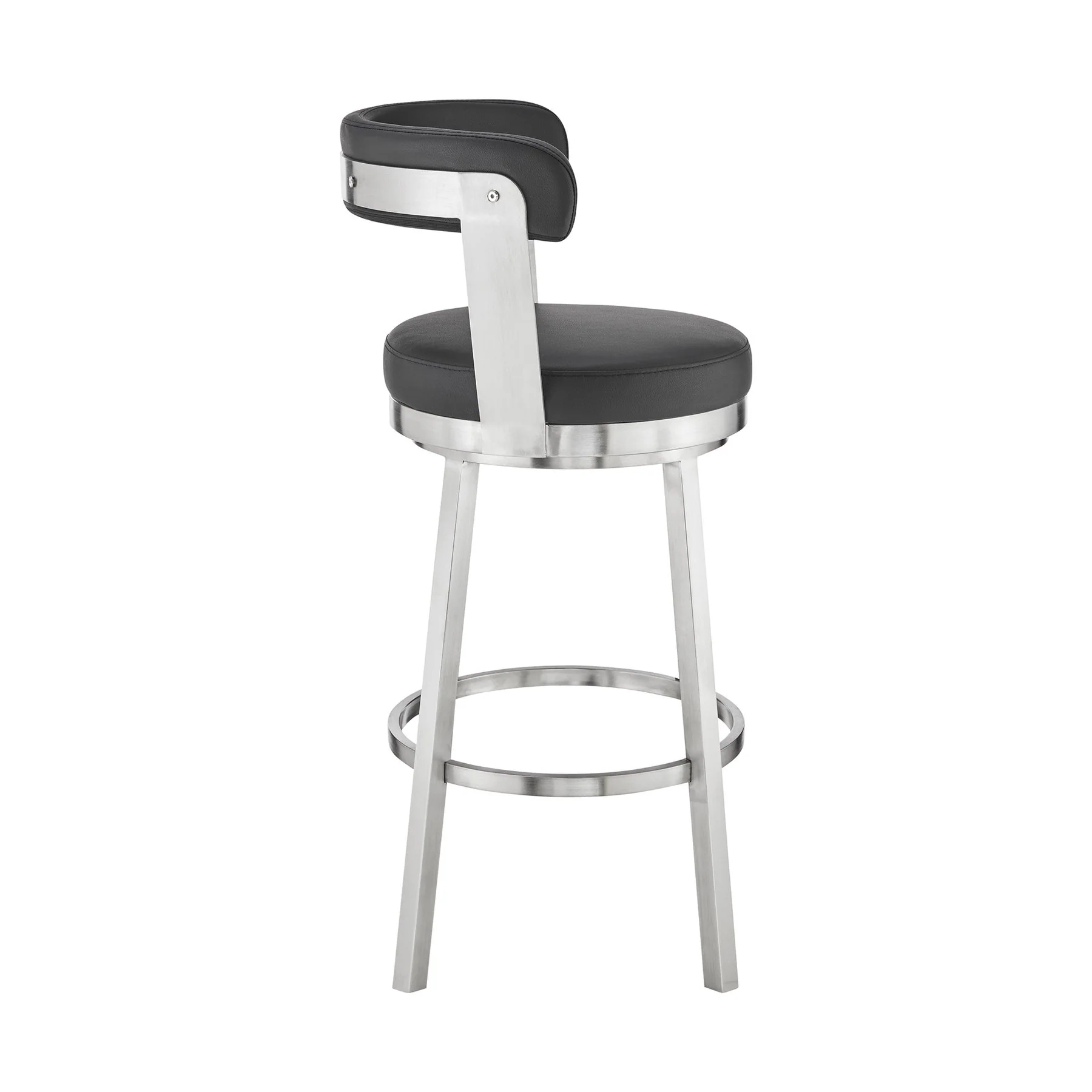 Bryant 30" Bar Height Swivel Bar Stool in Brushed Stainless Steel Finish and Black Faux Leather - Image 3