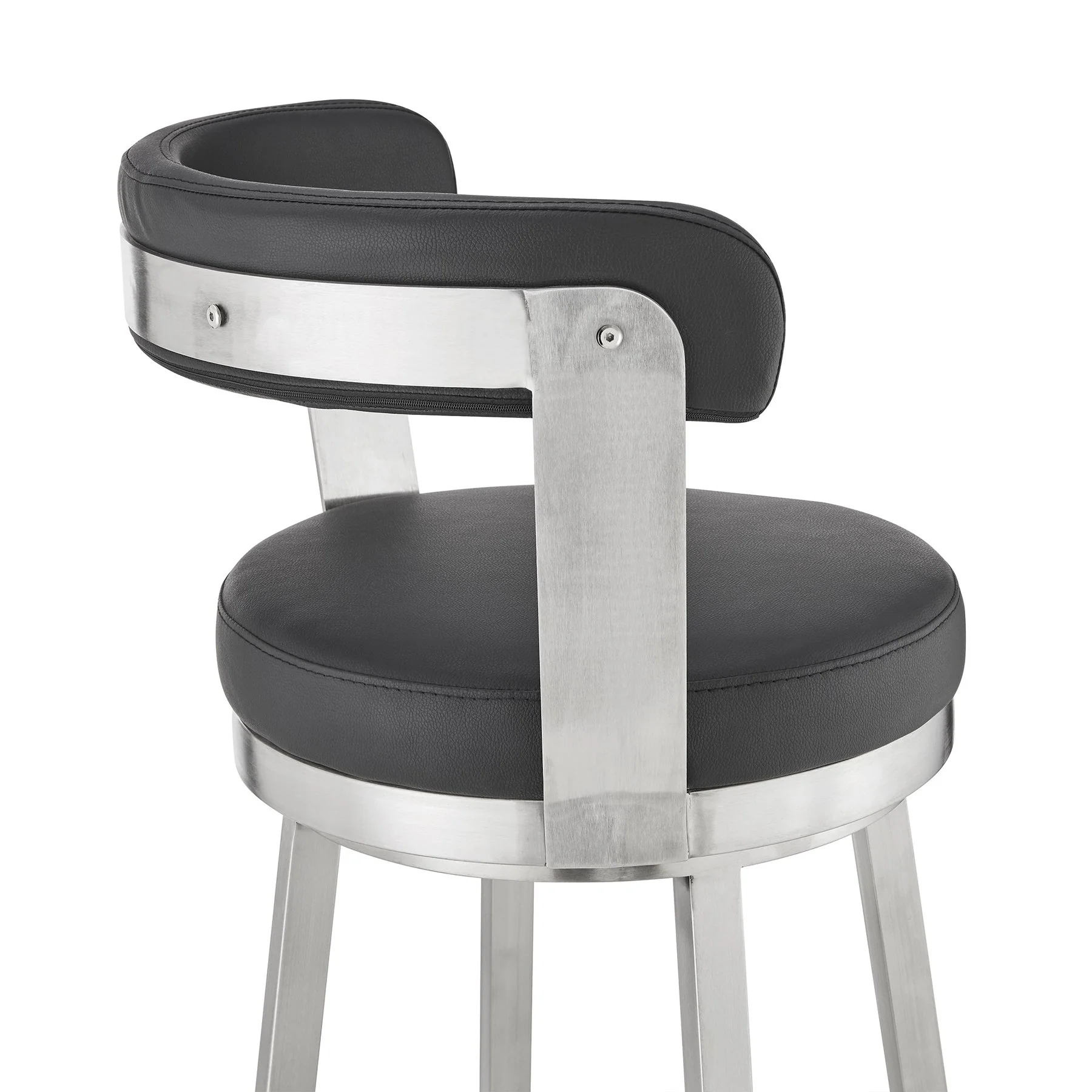 Bryant 30" Bar Height Swivel Bar Stool in Brushed Stainless Steel Finish and Black Faux Leather - Image 7