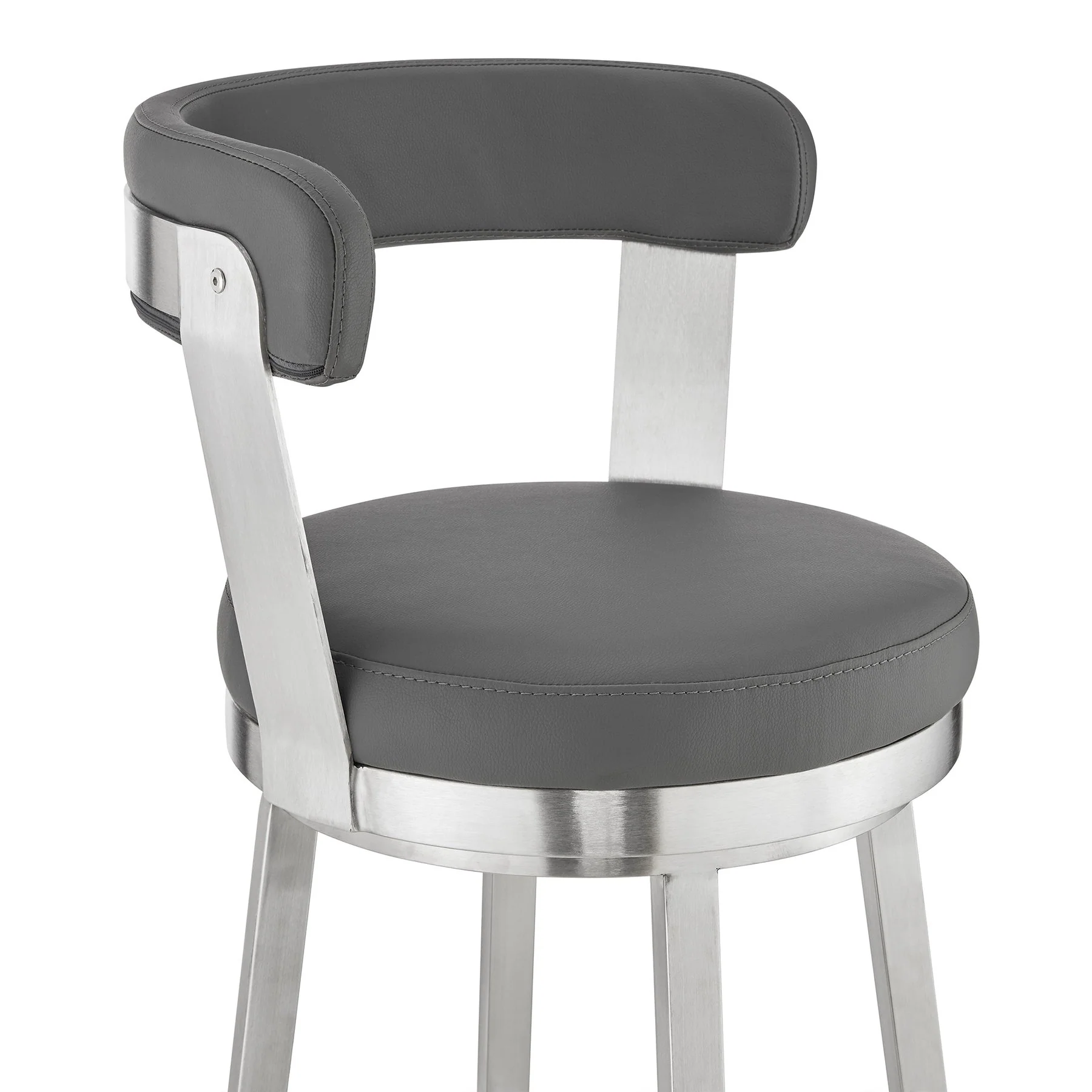 Bryant 30" Bar Height Swivel Bar Stool in Brushed Stainless Steel Finish and Gray Faux Leather - Image 6