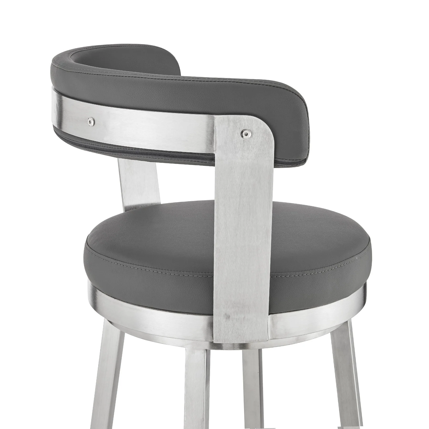 Bryant 30" Bar Height Swivel Bar Stool in Brushed Stainless Steel Finish and Gray Faux Leather - Image 7