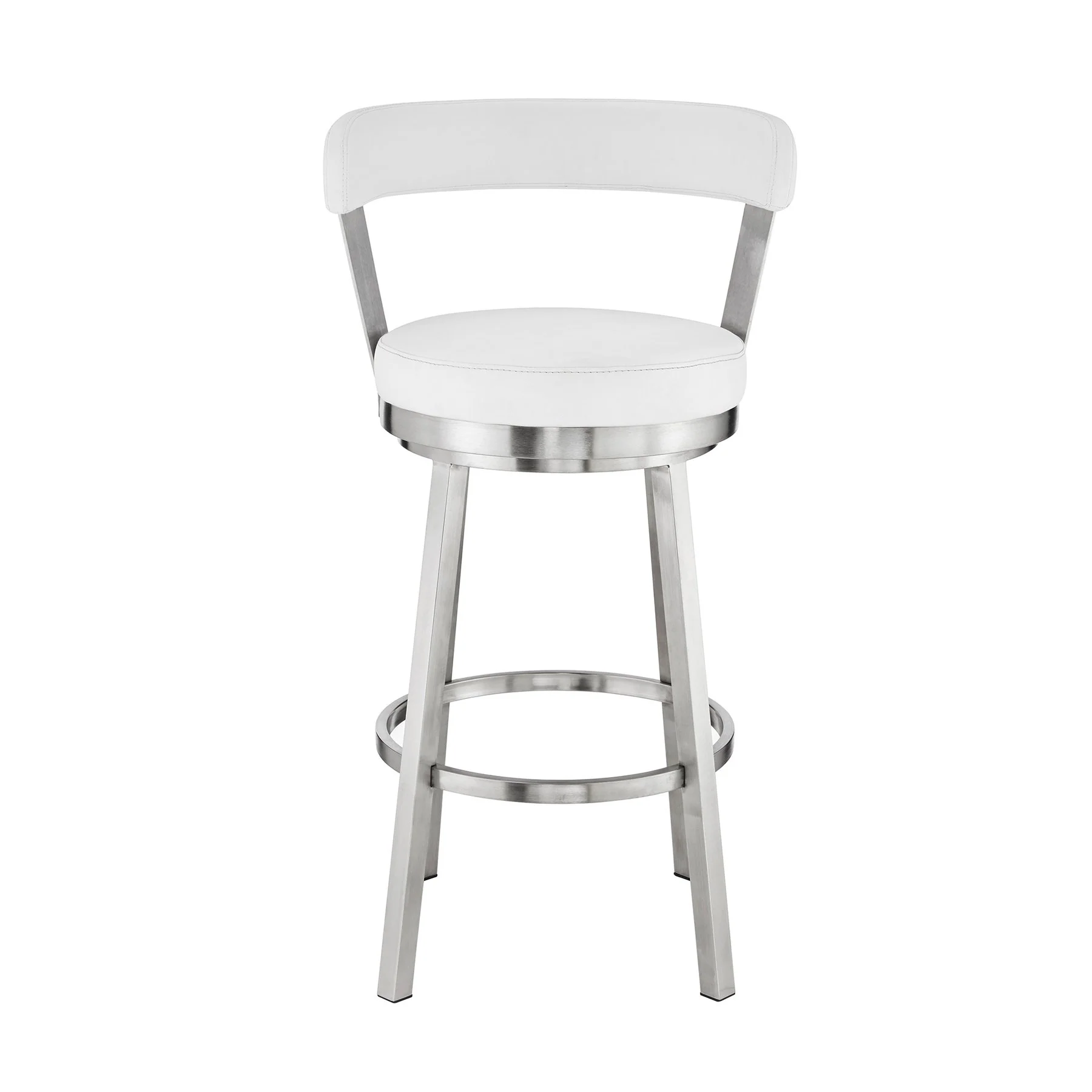 Bryant 30" Bar Height Swivel Bar Stool in Brushed Stainless Steel Finish and White Faux Leather - Image 2