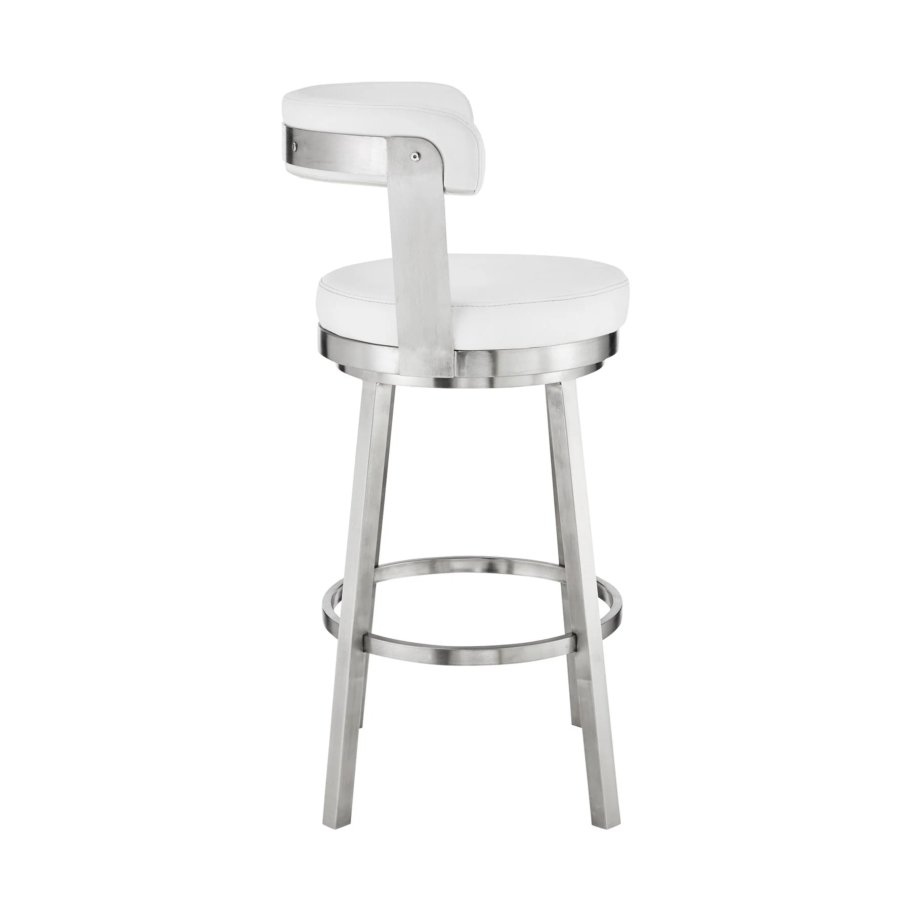 Bryant 30" Bar Height Swivel Bar Stool in Brushed Stainless Steel Finish and White Faux Leather - Image 3
