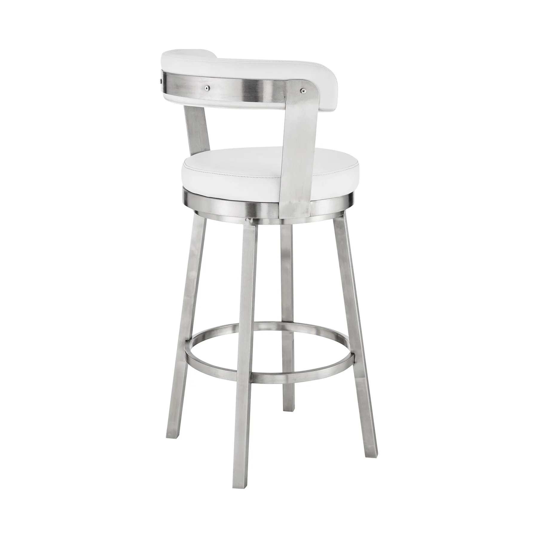 Bryant 30" Bar Height Swivel Bar Stool in Brushed Stainless Steel Finish and White Faux Leather - Image 4