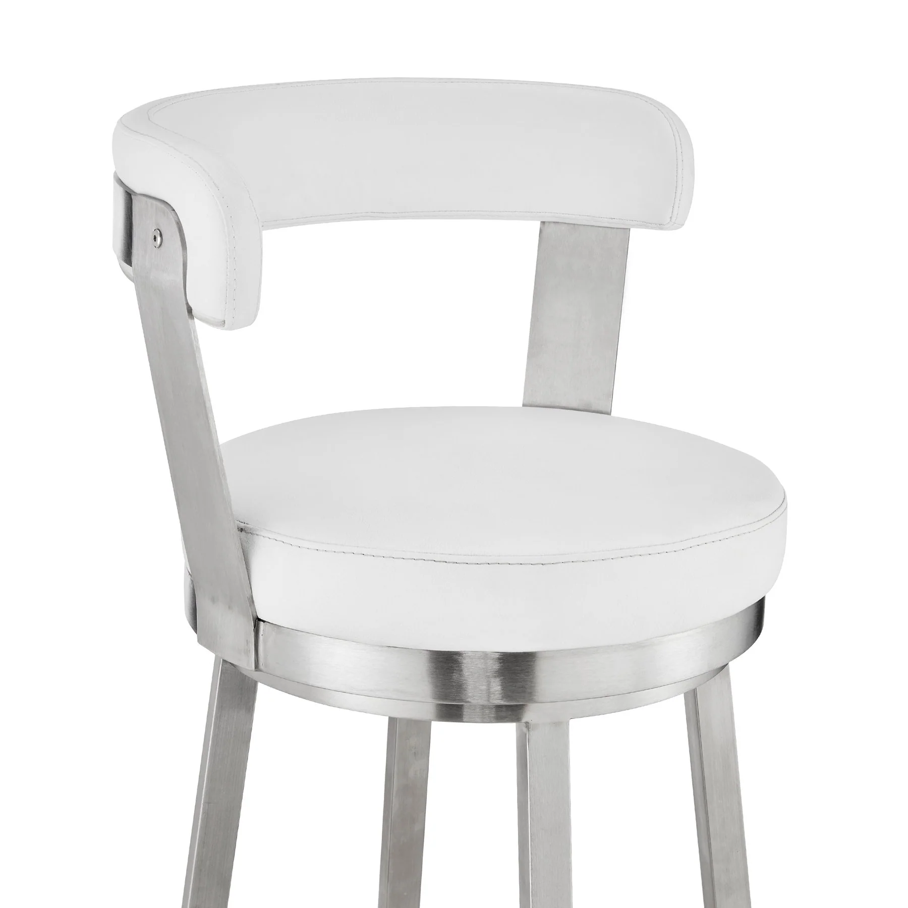 Bryant 30" Bar Height Swivel Bar Stool in Brushed Stainless Steel Finish and White Faux Leather - Image 6