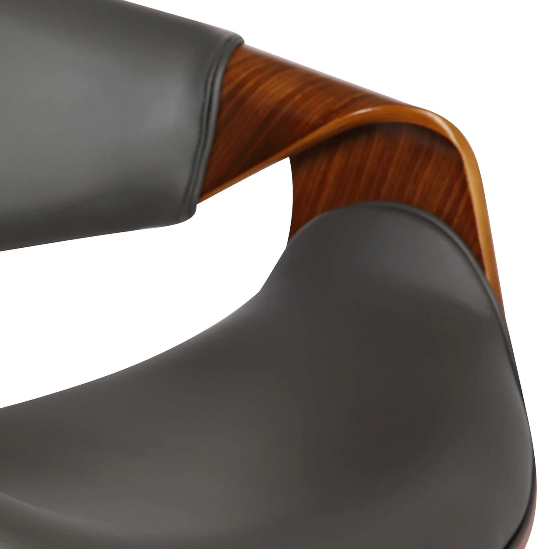 Butterfly Adjustable Height Swivel Gray Faux Leather and Walnut Wood Bar Stool with Chrome Base - Image 6