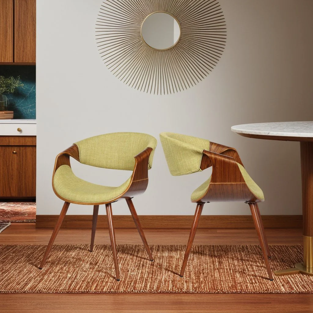 Butterfly Mid-Century Dining Chair in Walnut Finish and Green Fabric - Image 9