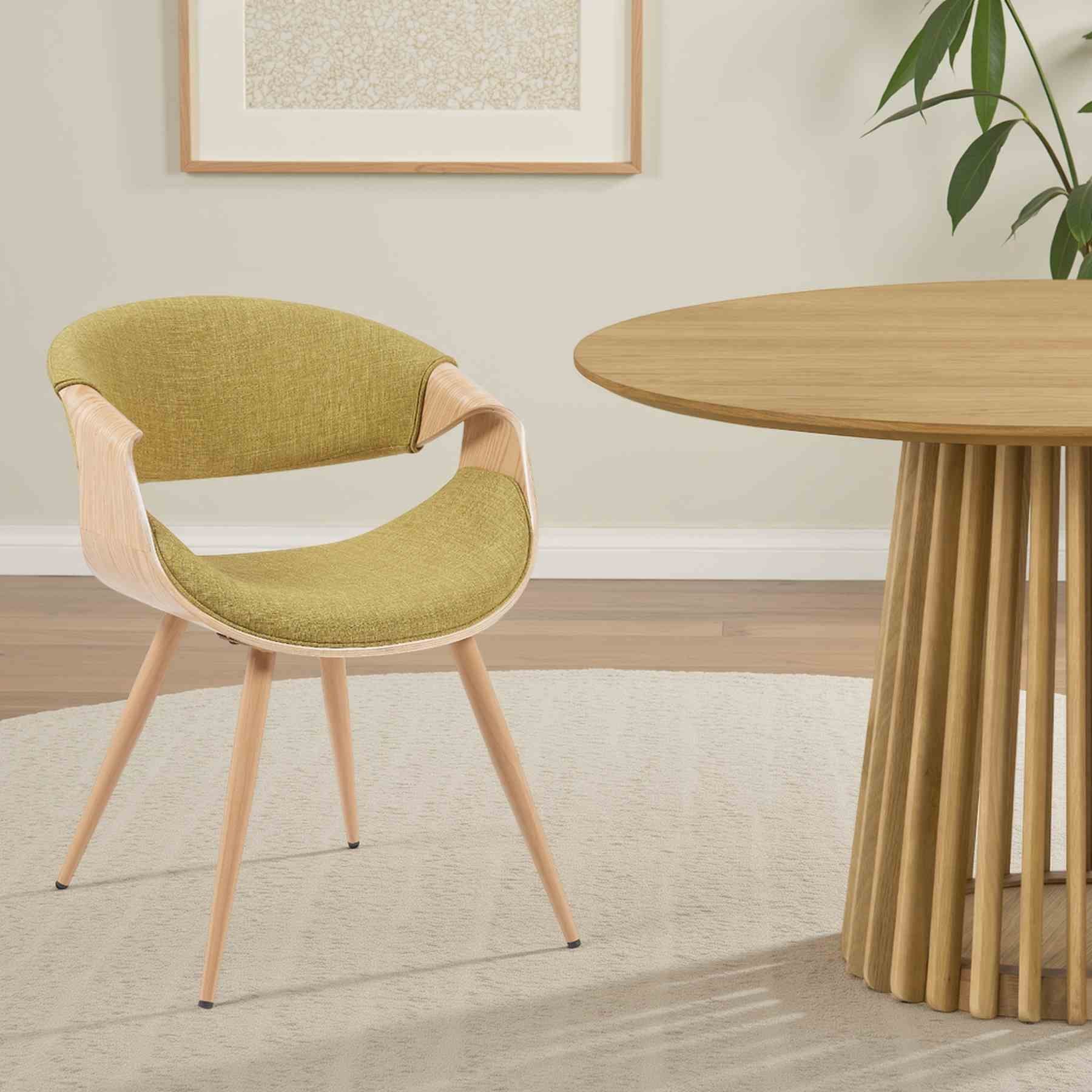 Butterfly Mid-Century Upholstered Dining Chair in Green and Patterned Oak Finish - Image 7