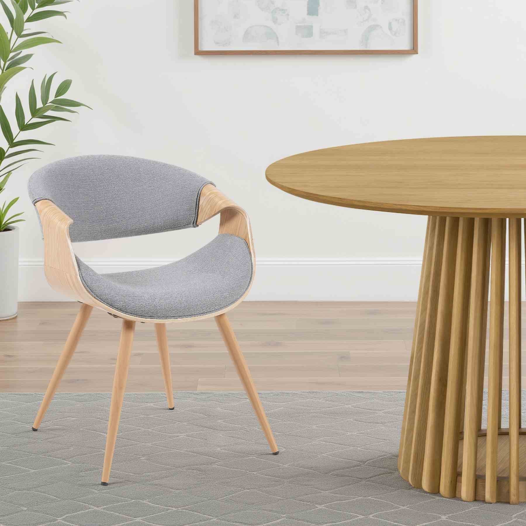 Butterfly Mid-Century Upholstered Dining Chair in Grey and Patterned Oak Finish - Image 7