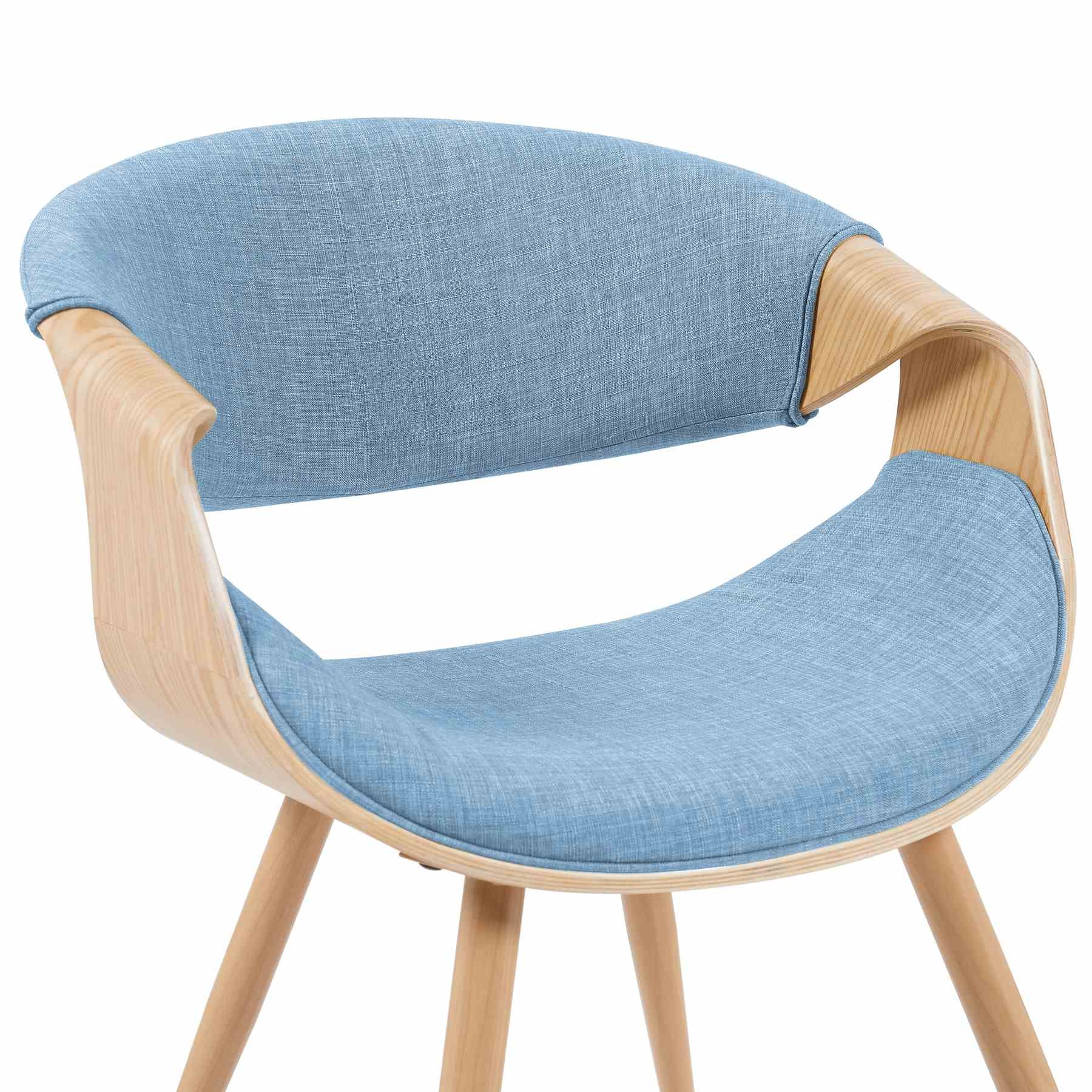 Butterfly Mid-Century Upholstered Dining Chair in Light Blue and Patterned Oak Finish - Image 4