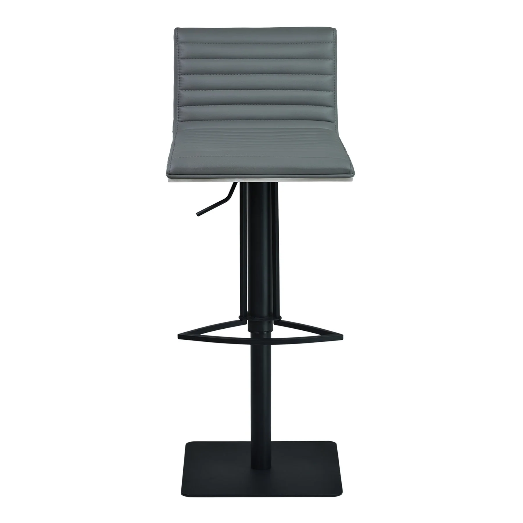 Café Adjustable Height Swivel Gray Faux Leather and Gray Walnut Wood Bar Stool with Black Metal Base - Image 2