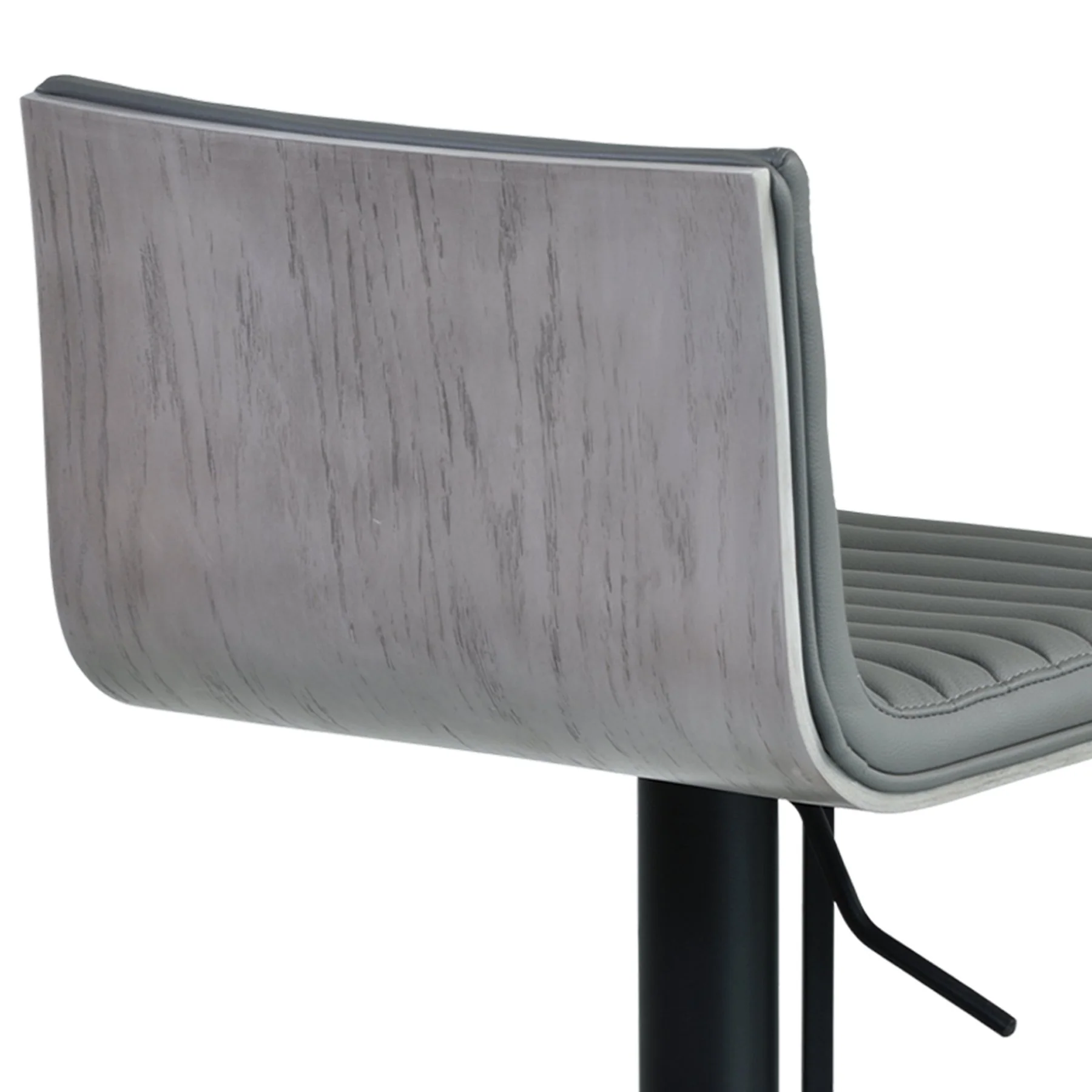 Café Adjustable Height Swivel Gray Faux Leather and Gray Walnut Wood Bar Stool with Black Metal Base - Image 6