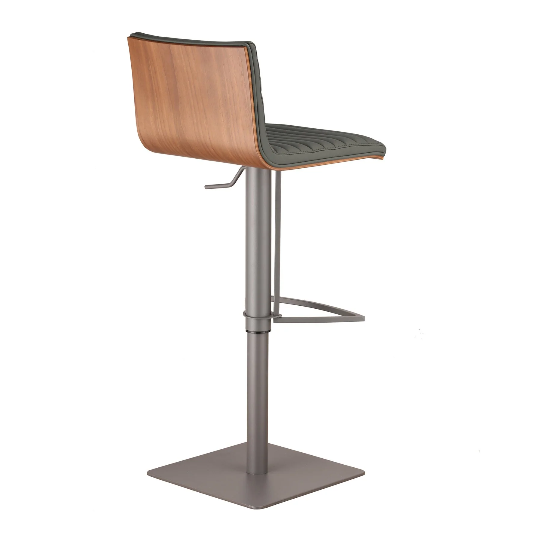 Café Adjustable Height Swivel Gray Faux Leather and Walnut Wood Bar Stool with Gray Metal Base - Image 2