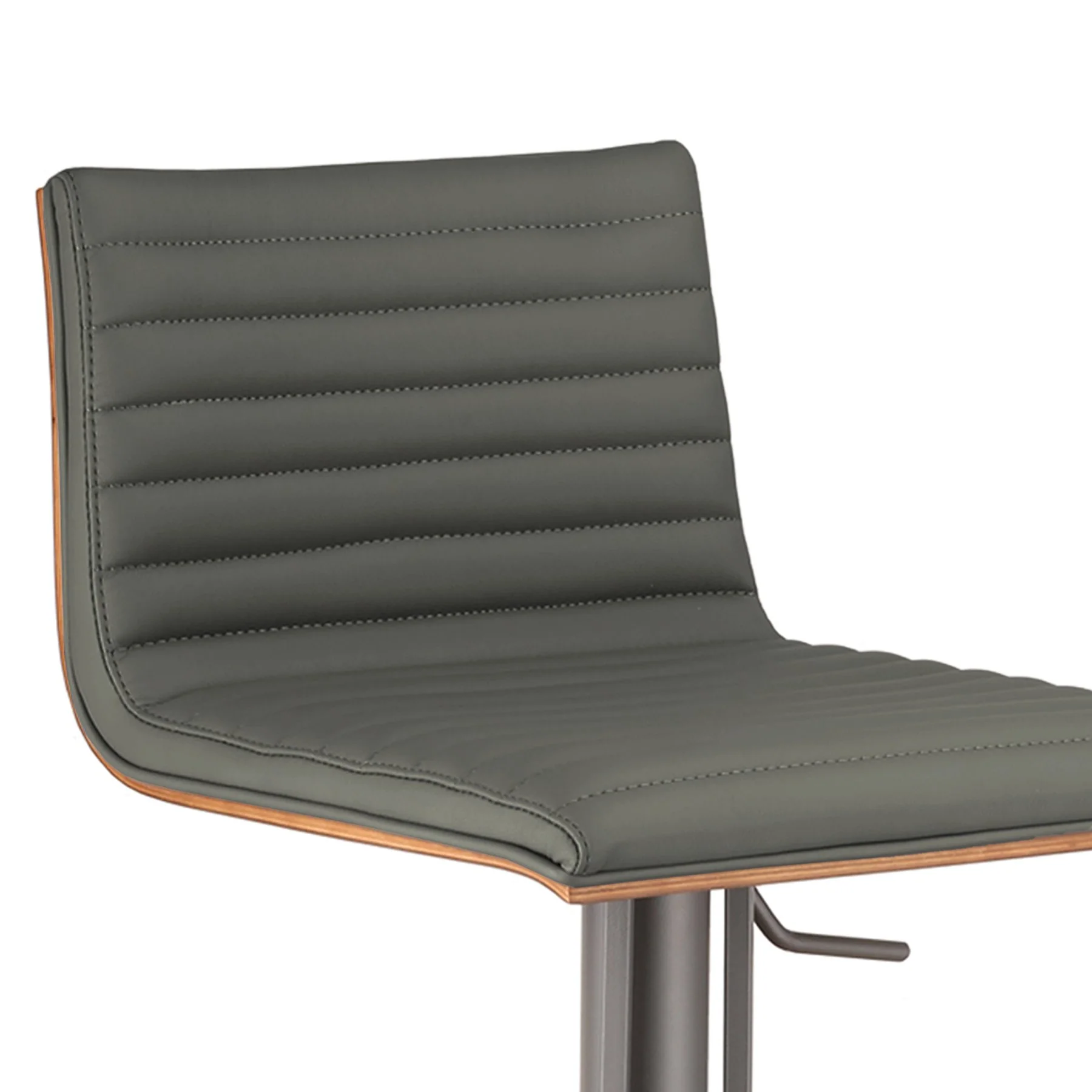 Café Adjustable Height Swivel Gray Faux Leather and Walnut Wood Bar Stool with Gray Metal Base - Image 3