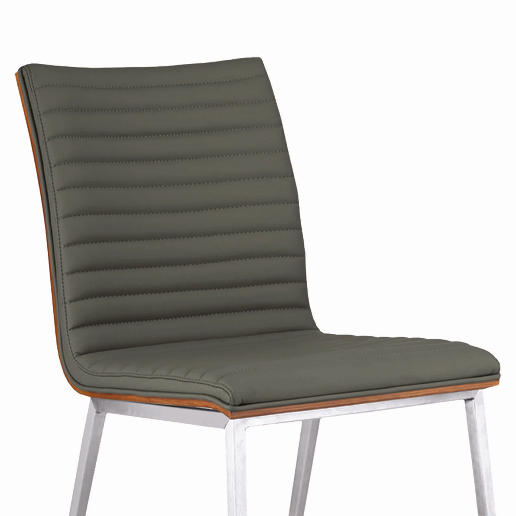Café Brushed Stainless Steel Dining Chair in Gray Faux Leather with Walnut Back - Set of 2 - Image 4