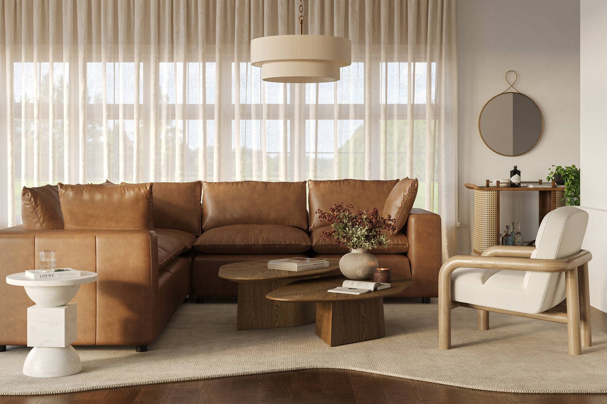 Cali Brown Leather Modular L-Sectional - Image 8