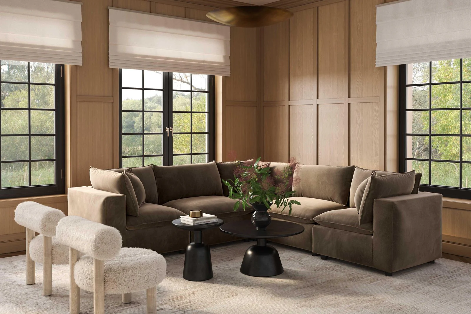 Cali Chocolate Brown Performance Velvet Modular L-Sectional - Image 2