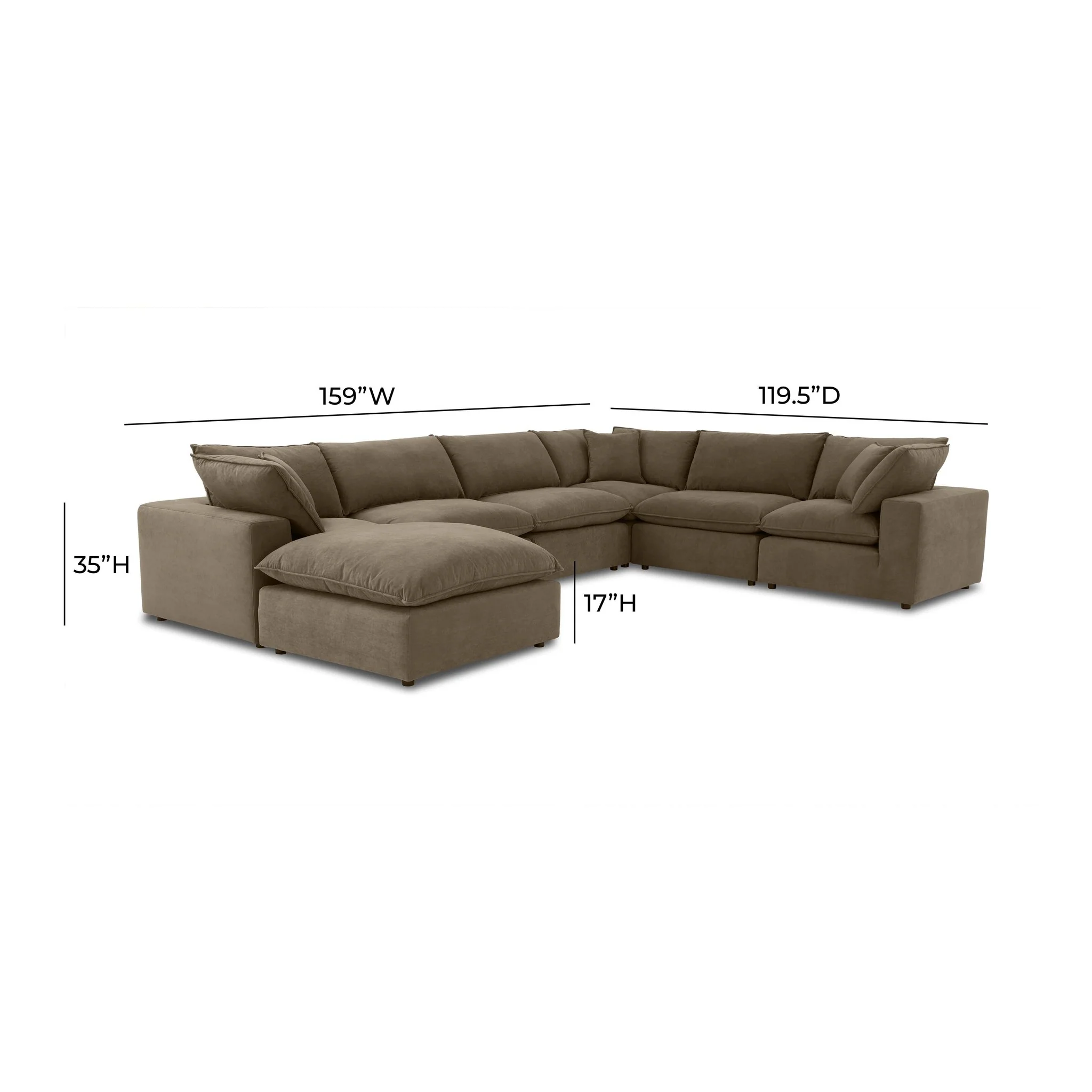 Cali Chocolate Brown Performance Velvet Modular Large Chaise Sectional - Image 4