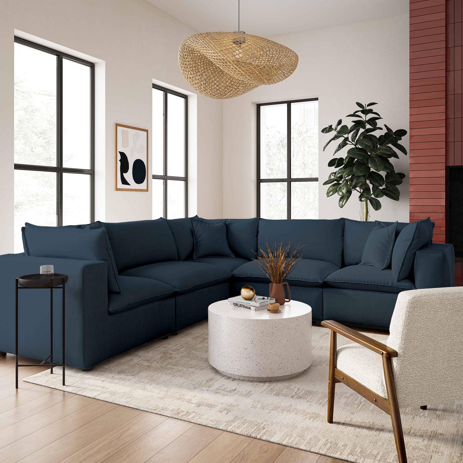 Cali Navy Performance Fabric Armless Chair - Image 2