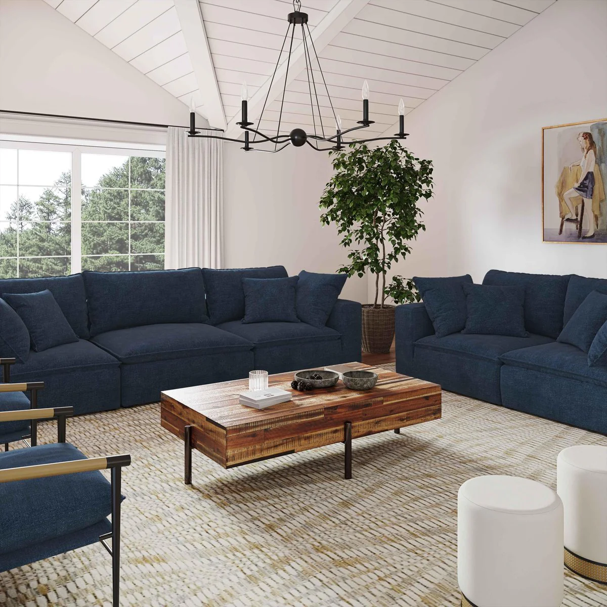 Cali Navy Performance Fabric Modular Loveseat - Image 2