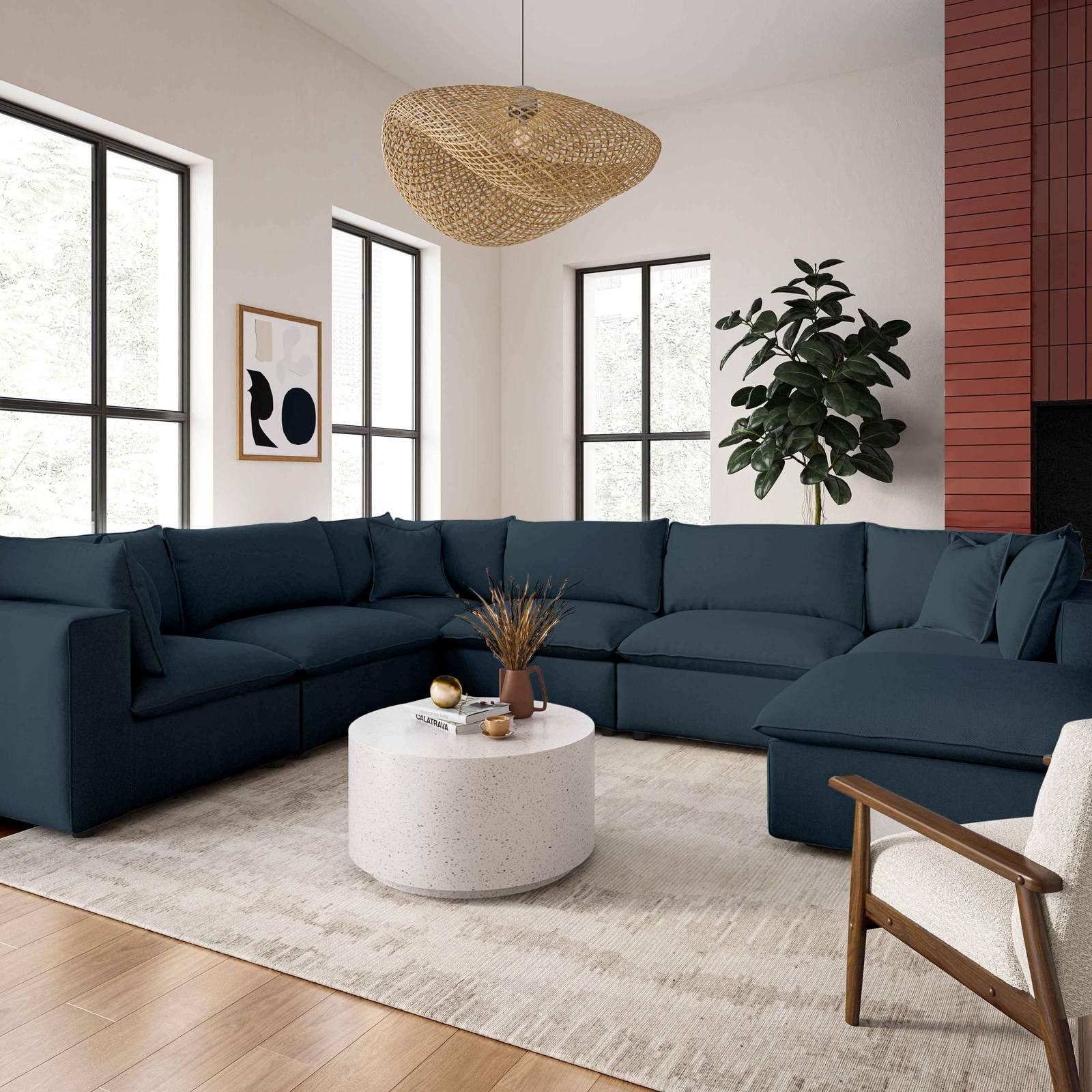 Cali Navy Performance Fabric Ottoman - Image 2