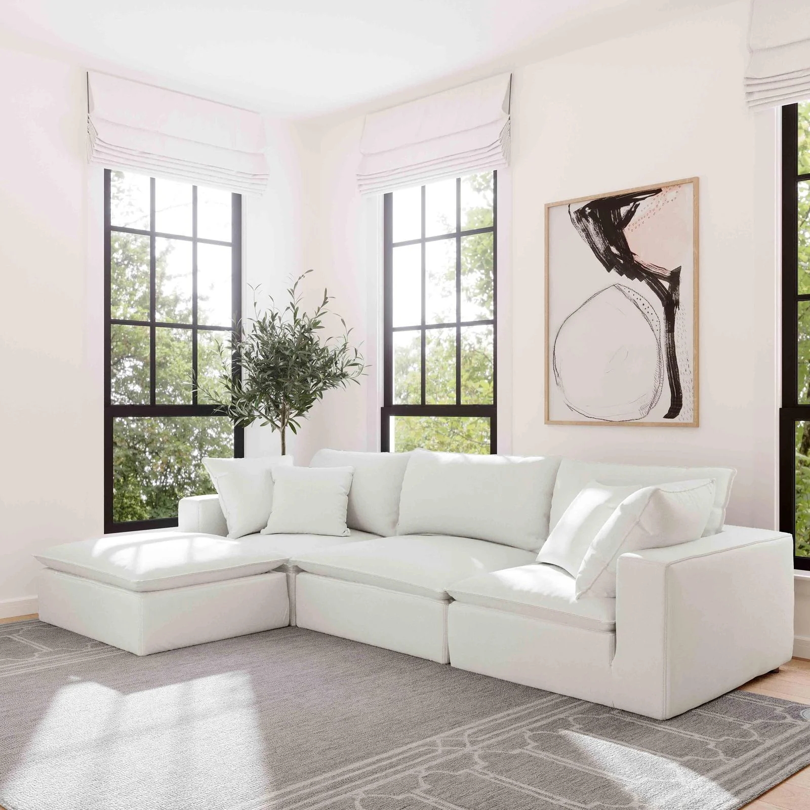 Cali Pearl Performance Fabric Ottoman - Image 2