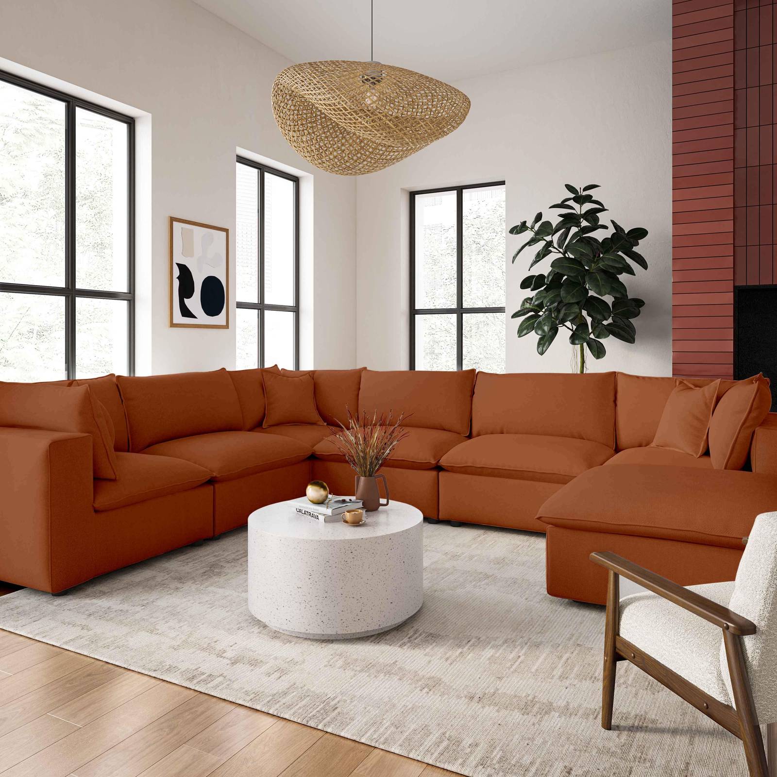 Cali Rust Performance Fabric Ottoman - Image 2