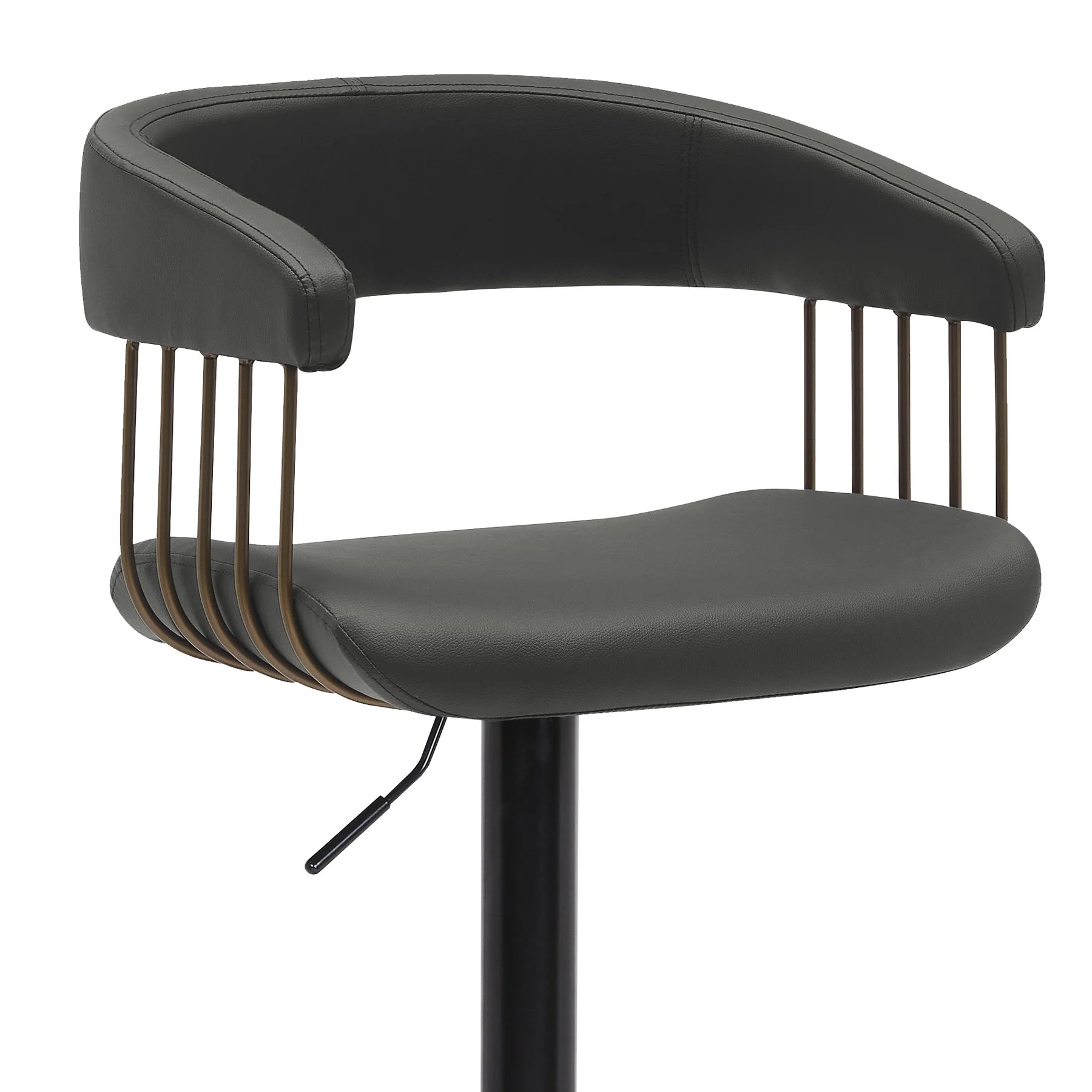 Calista Adjustable Bar Stool in Black Faux Leather with Golden Bronze and Black Metal - Image 6