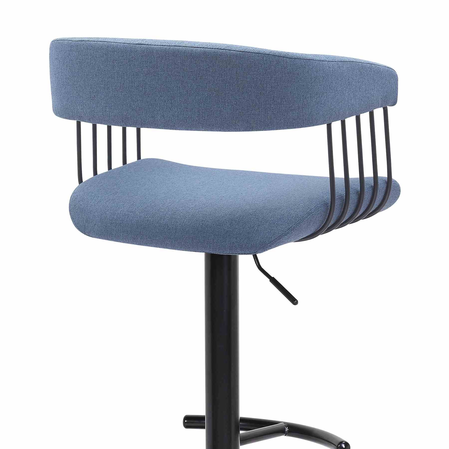 Calista Adjustable Bar Stool in Blue Fabric with Black Metal - Image 5
