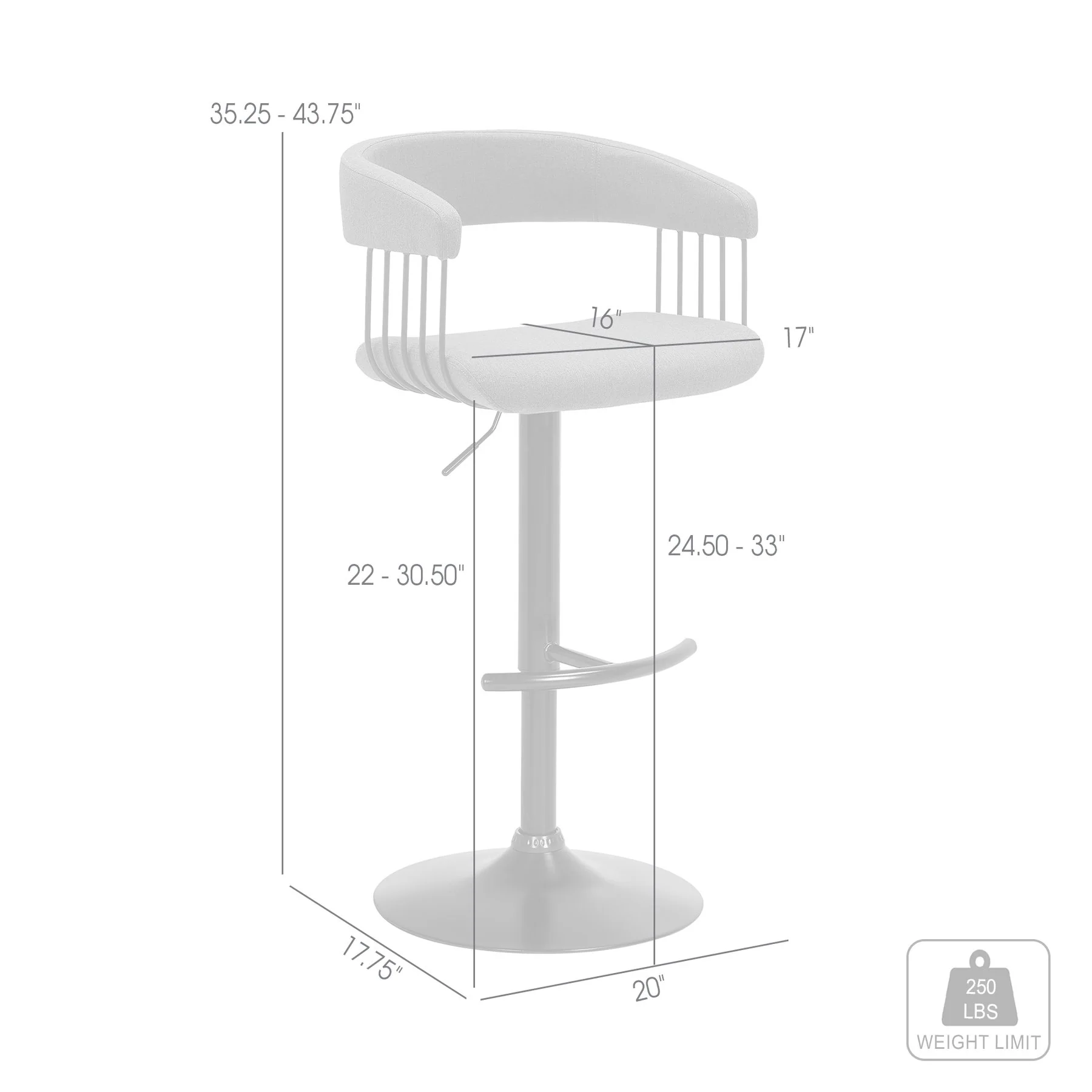 Calista Adjustable Bar Stool in Blue Fabric with Black Metal - Image 7