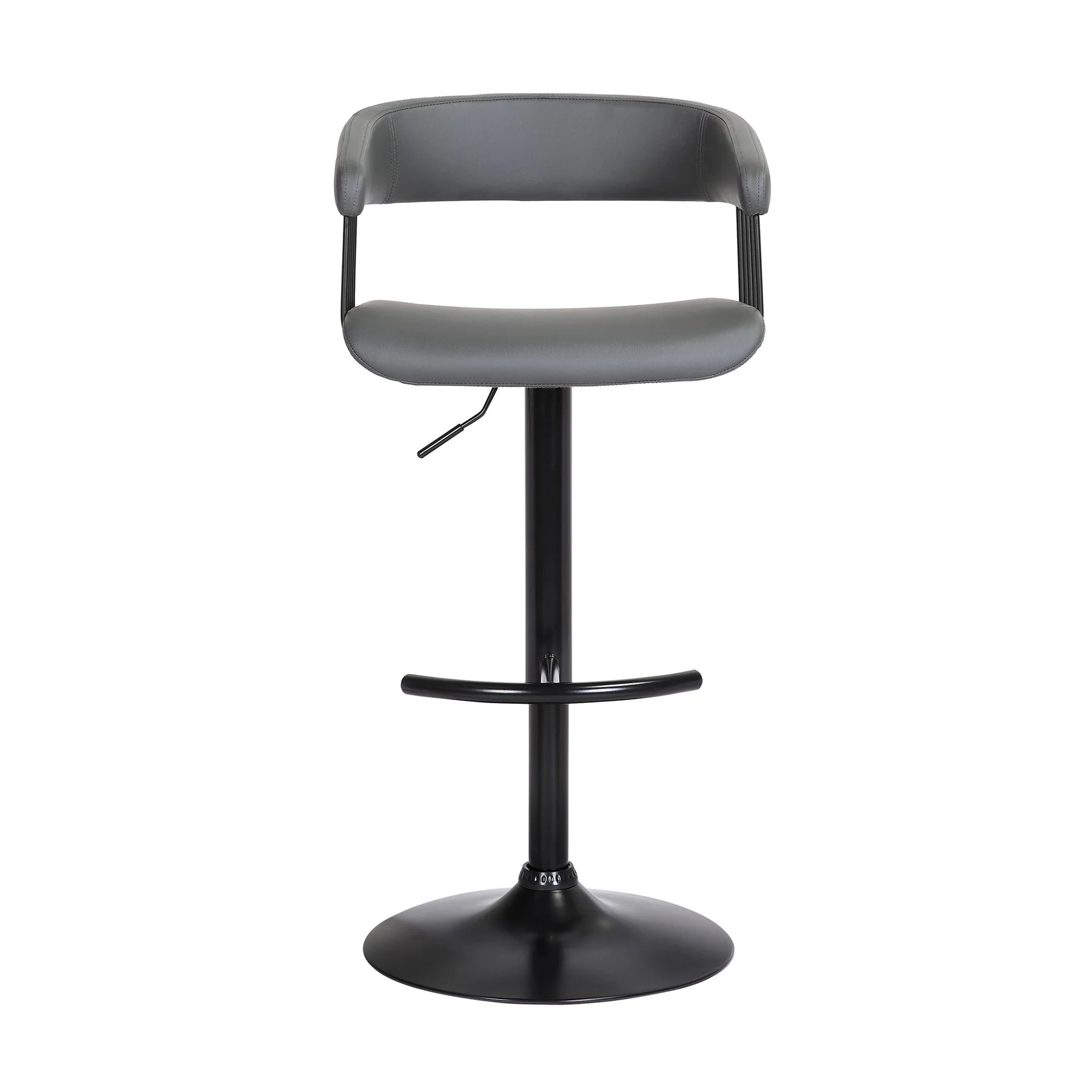 Calista Adjustable Bar Stool in Gray Faux Leather with Black Metal - Image 2