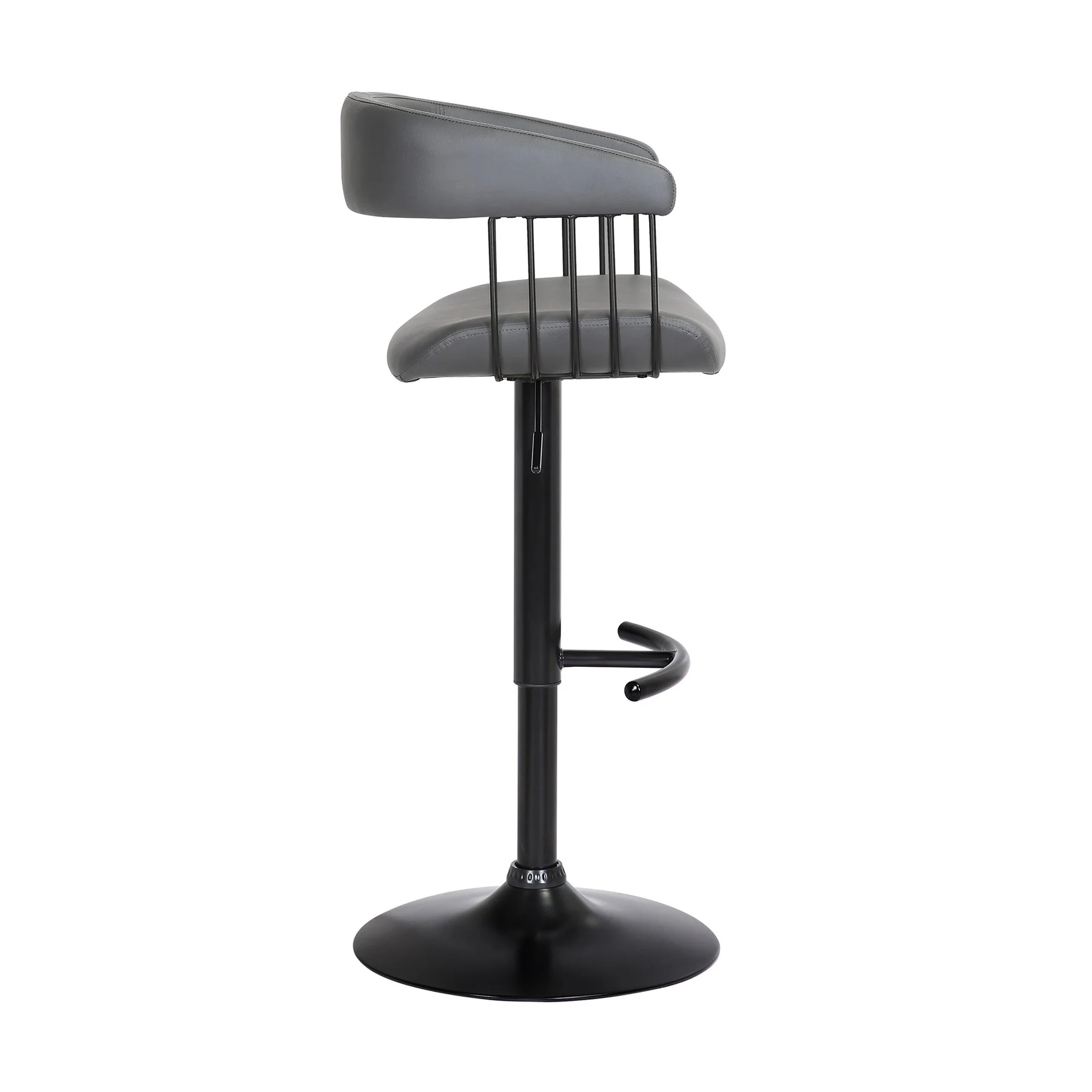 Calista Adjustable Bar Stool in Gray Faux Leather with Black Metal - Image 3