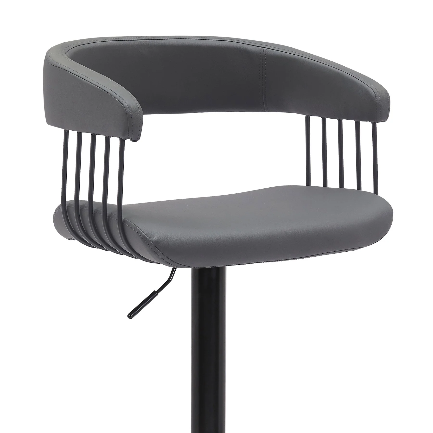 Calista Adjustable Bar Stool in Gray Faux Leather with Black Metal - Image 6