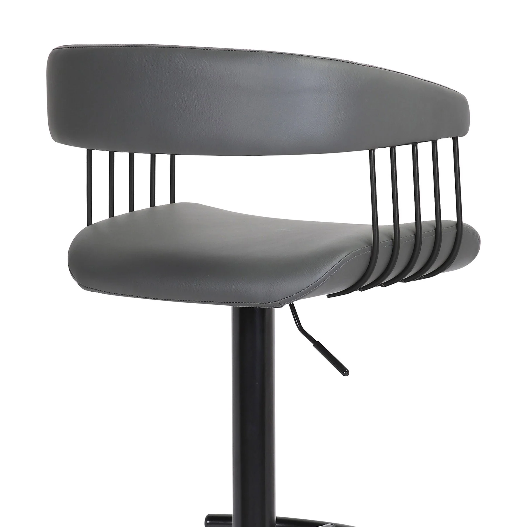 Calista Adjustable Bar Stool in Gray Faux Leather with Black Metal - Image 7