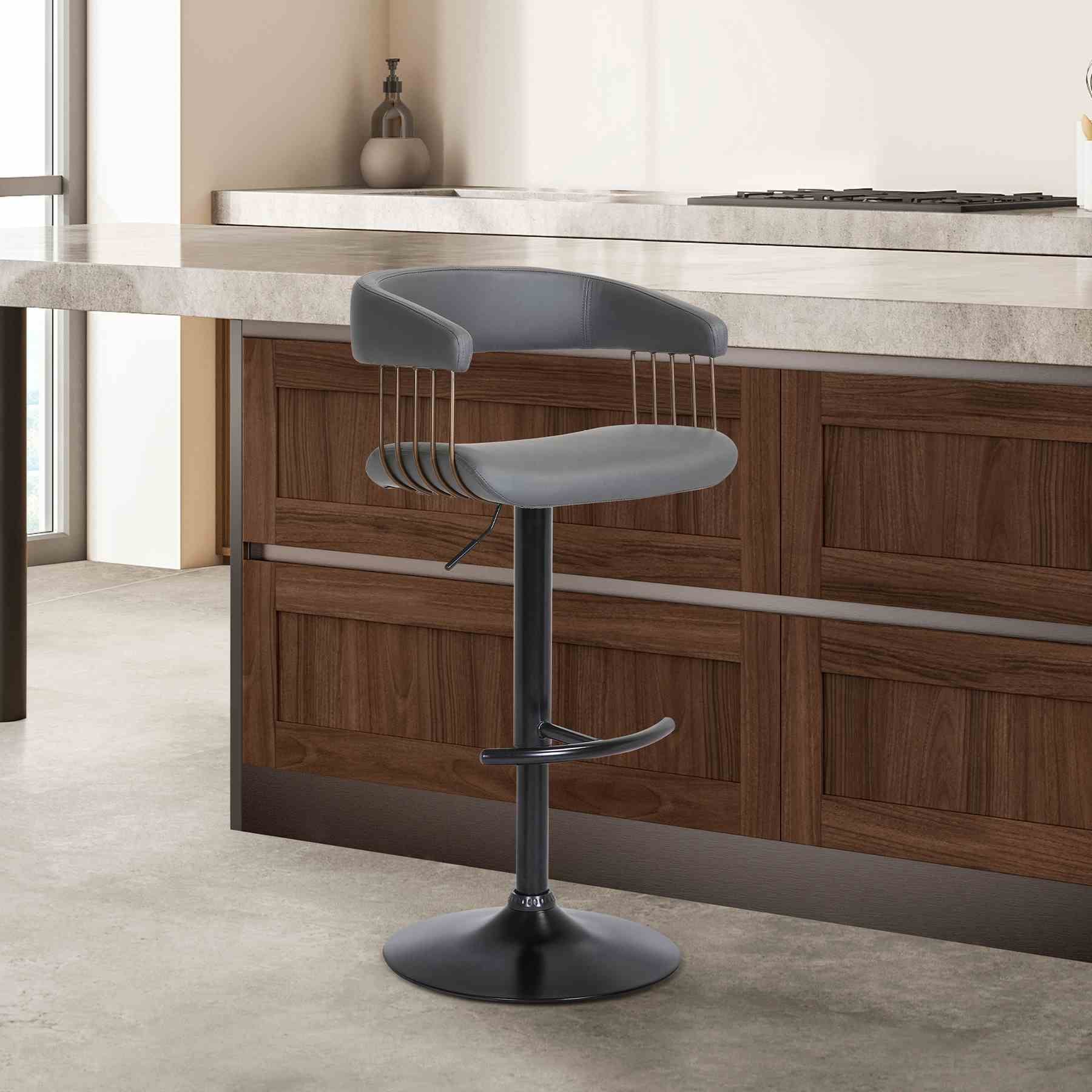 Calista Adjustable Bar Stool in Gray Faux Leather with Golden Bronze and Black Metal - Image 10