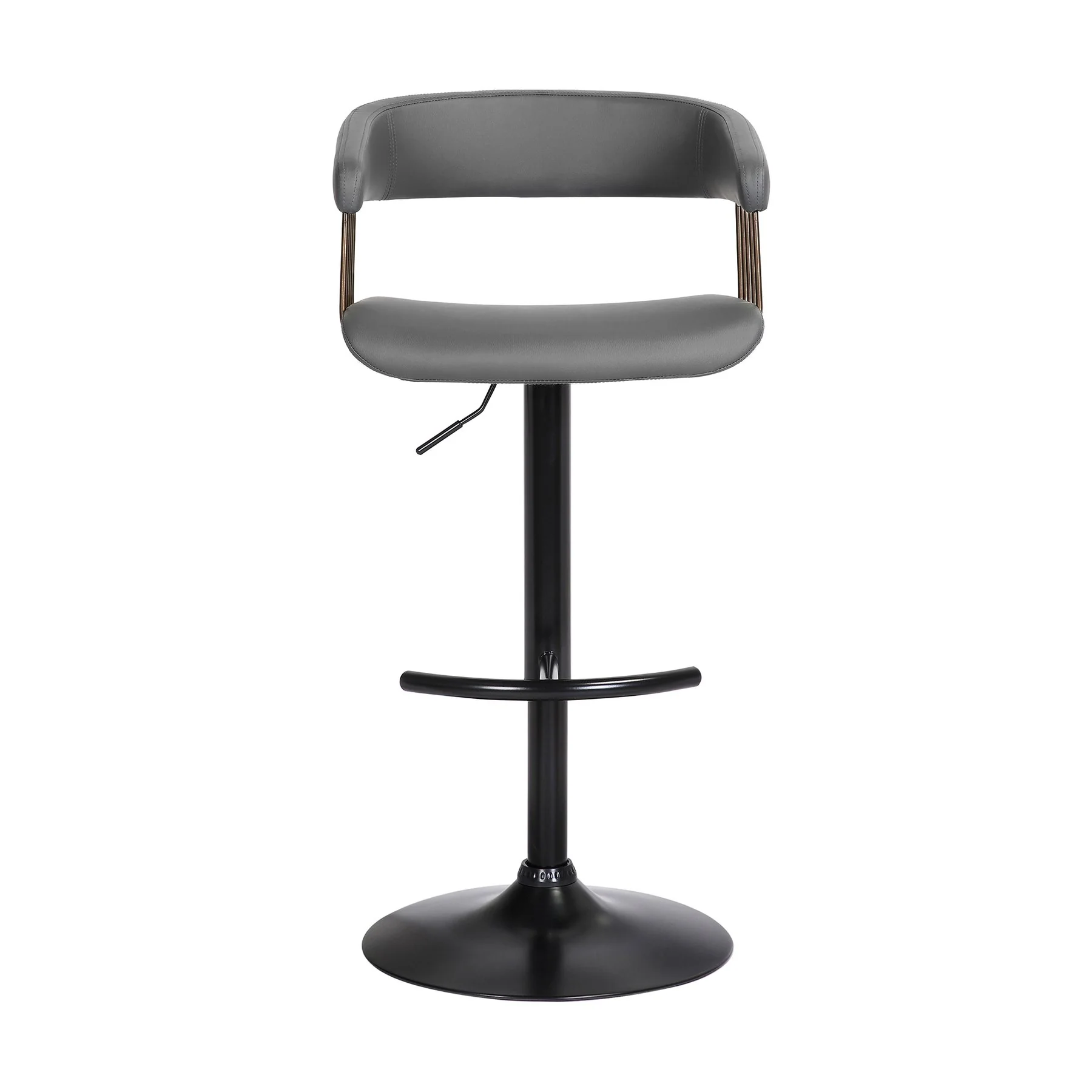 Calista Adjustable Bar Stool in Gray Faux Leather with Golden Bronze and Black Metal - Image 2
