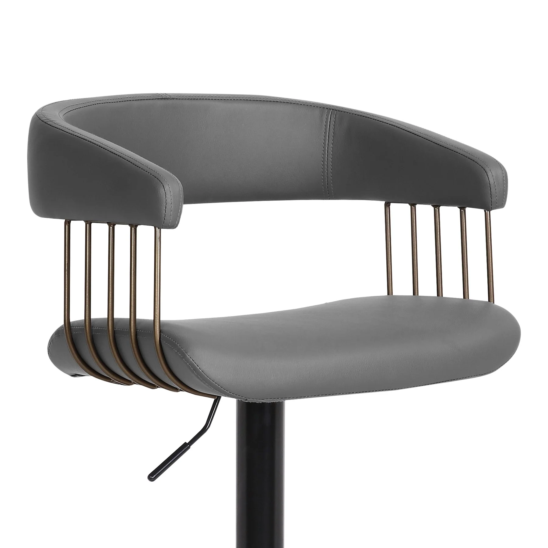 Calista Adjustable Bar Stool in Gray Faux Leather with Golden Bronze and Black Metal - Image 6