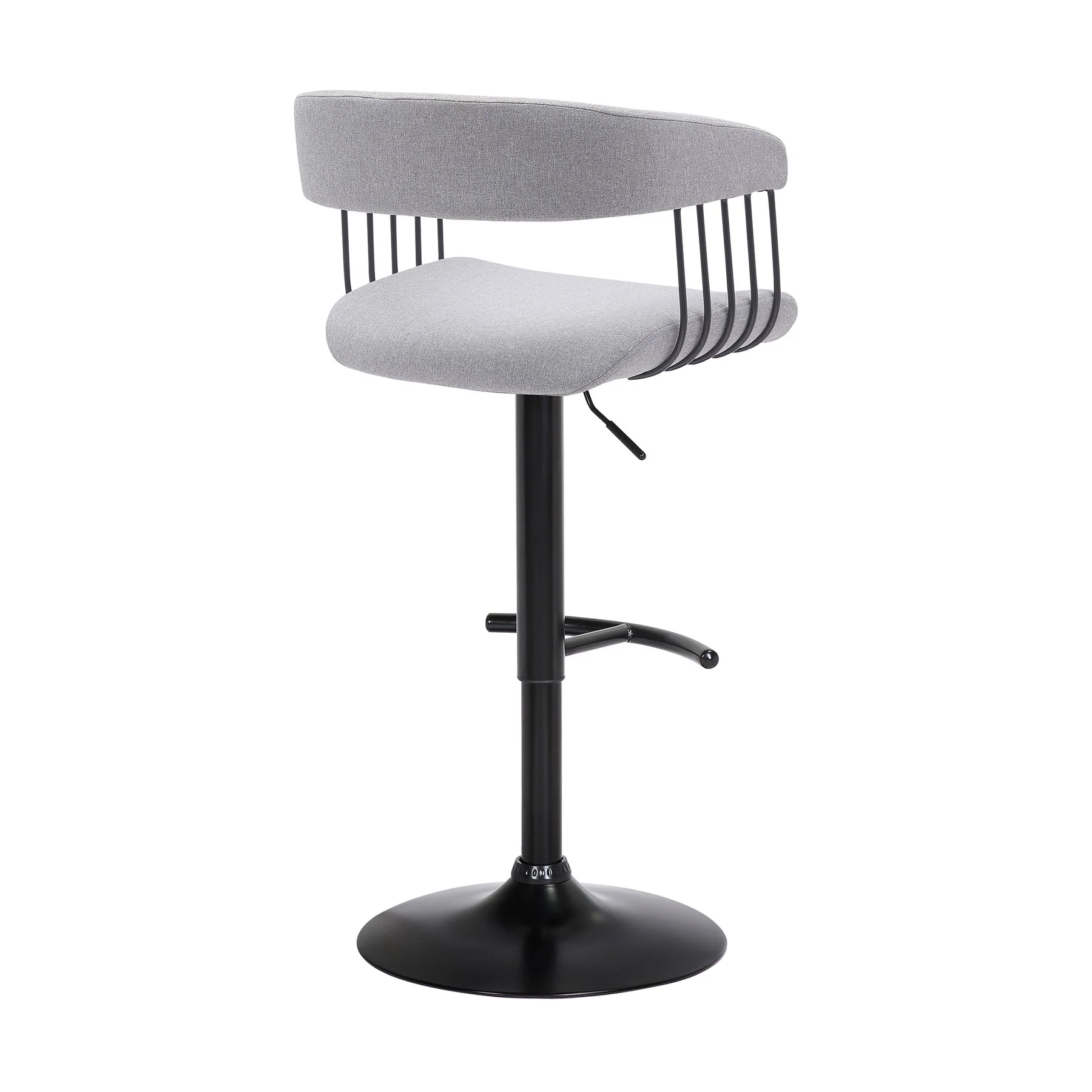 Calista Adjustable Bar Stool in Light Gray Fabric with Black Metal - Image 3