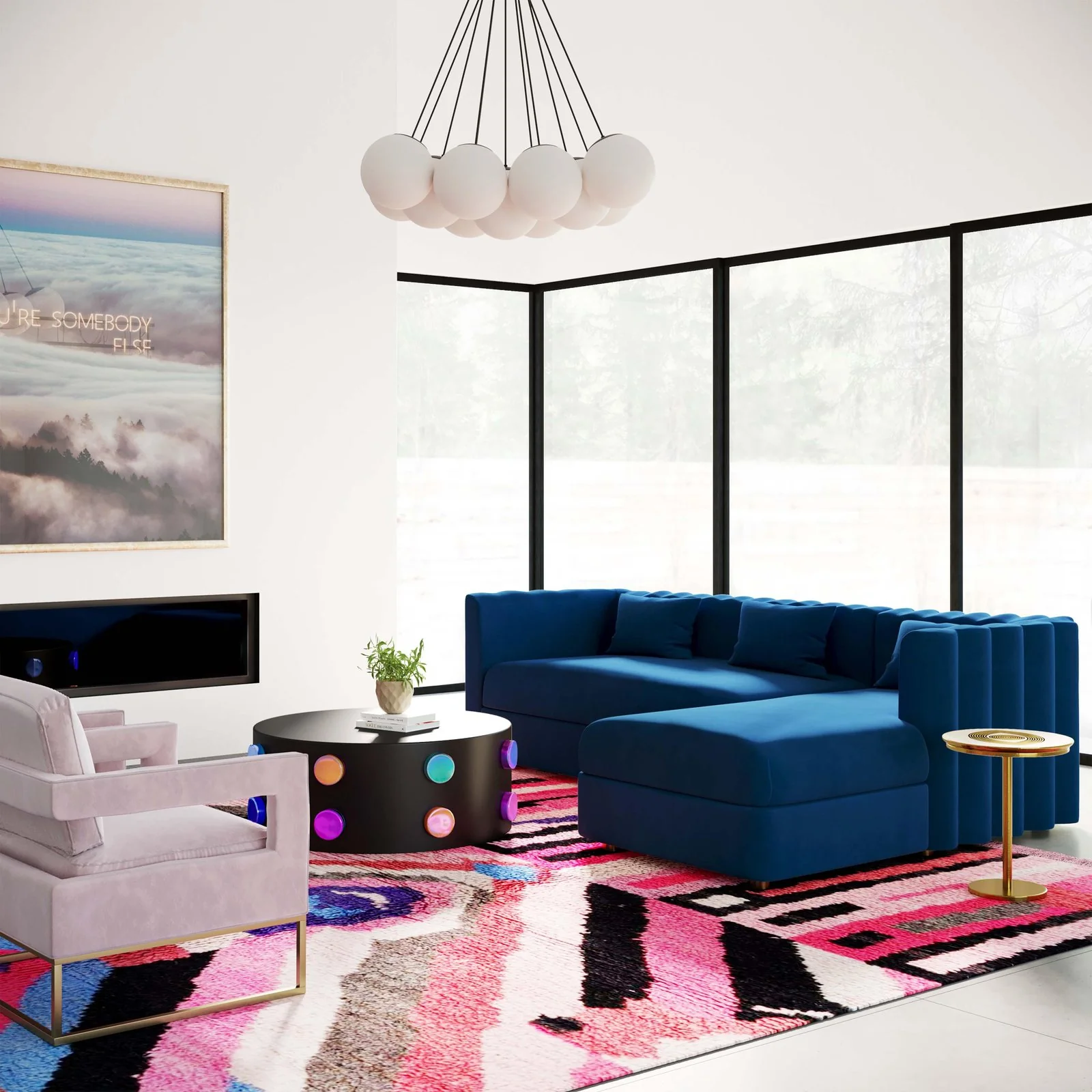 Callie Navy Velvet Sectional - RAF - Image 2