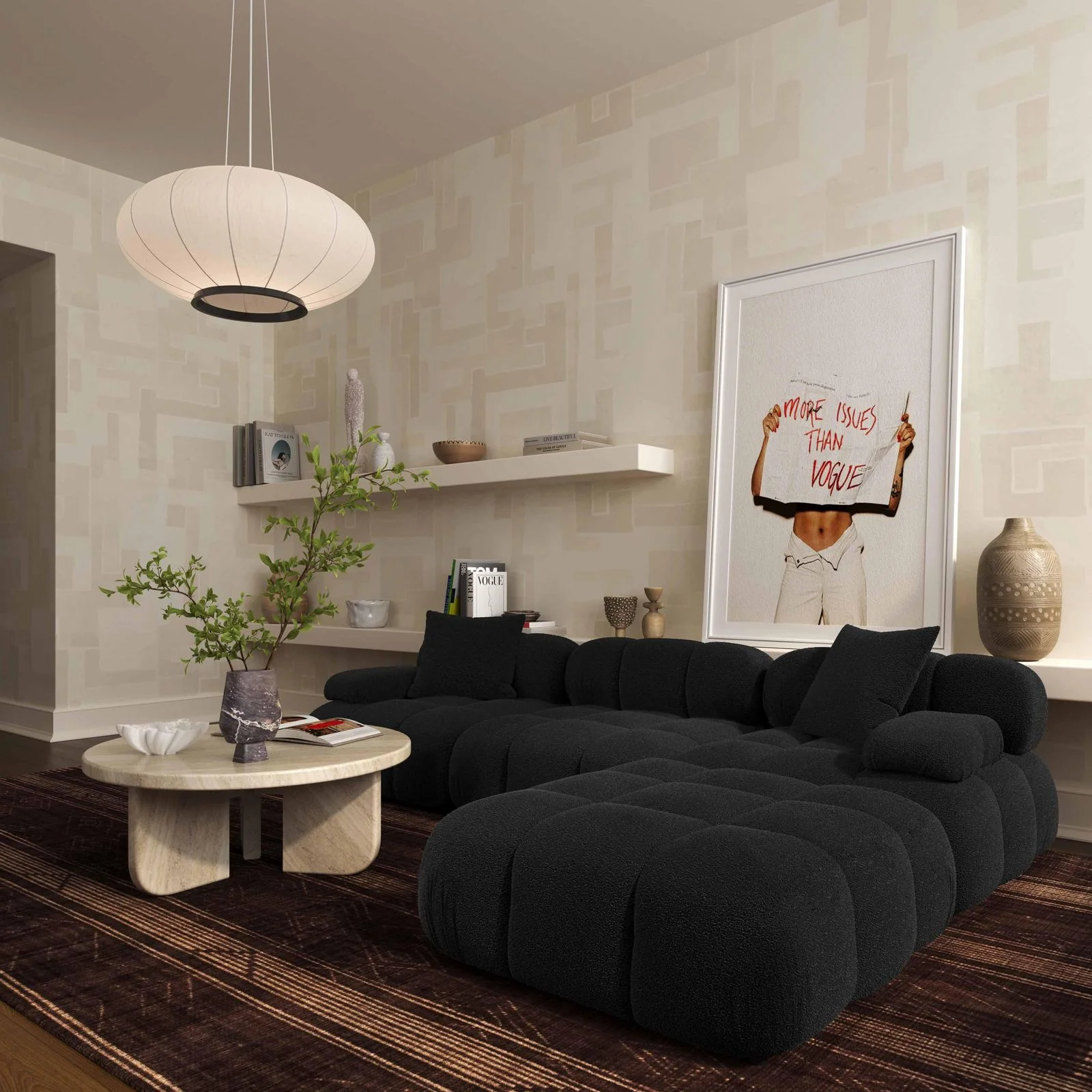 Calliope Black Vegan Shearling Modular Corner Chair - Image 2