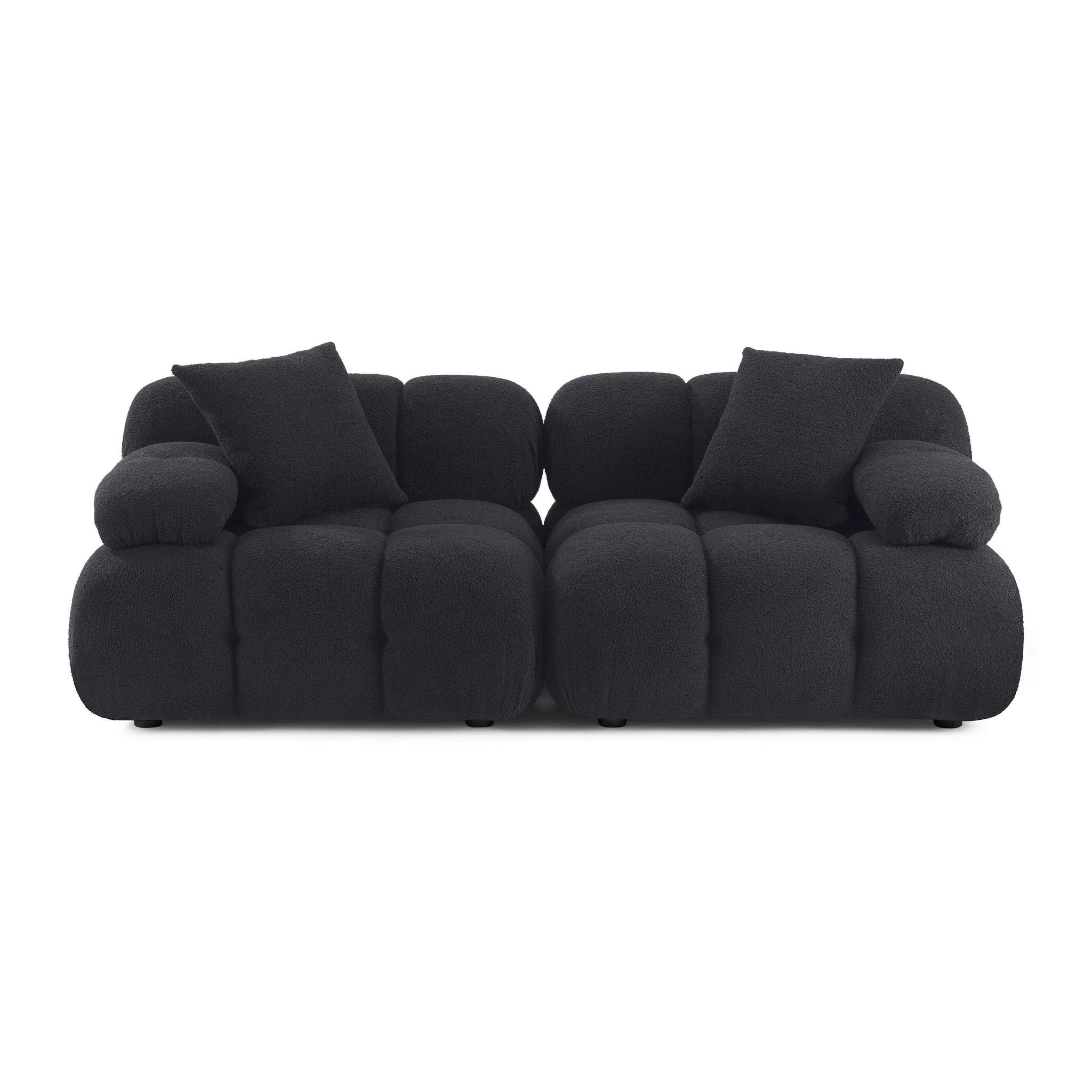 Calliope Black Vegan Shearling Modular Loveseat - Image 3