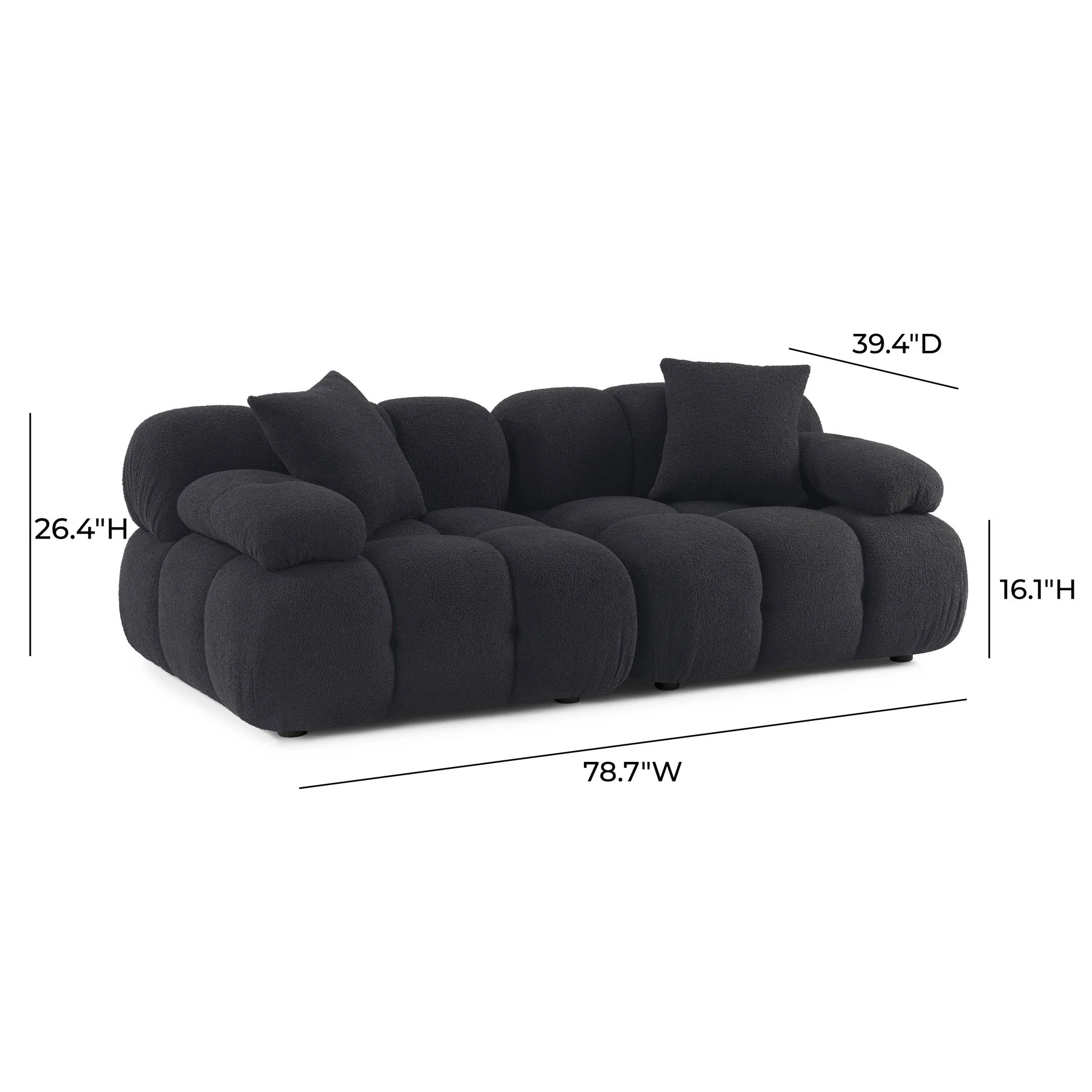 Calliope Black Vegan Shearling Modular Loveseat - Image 7