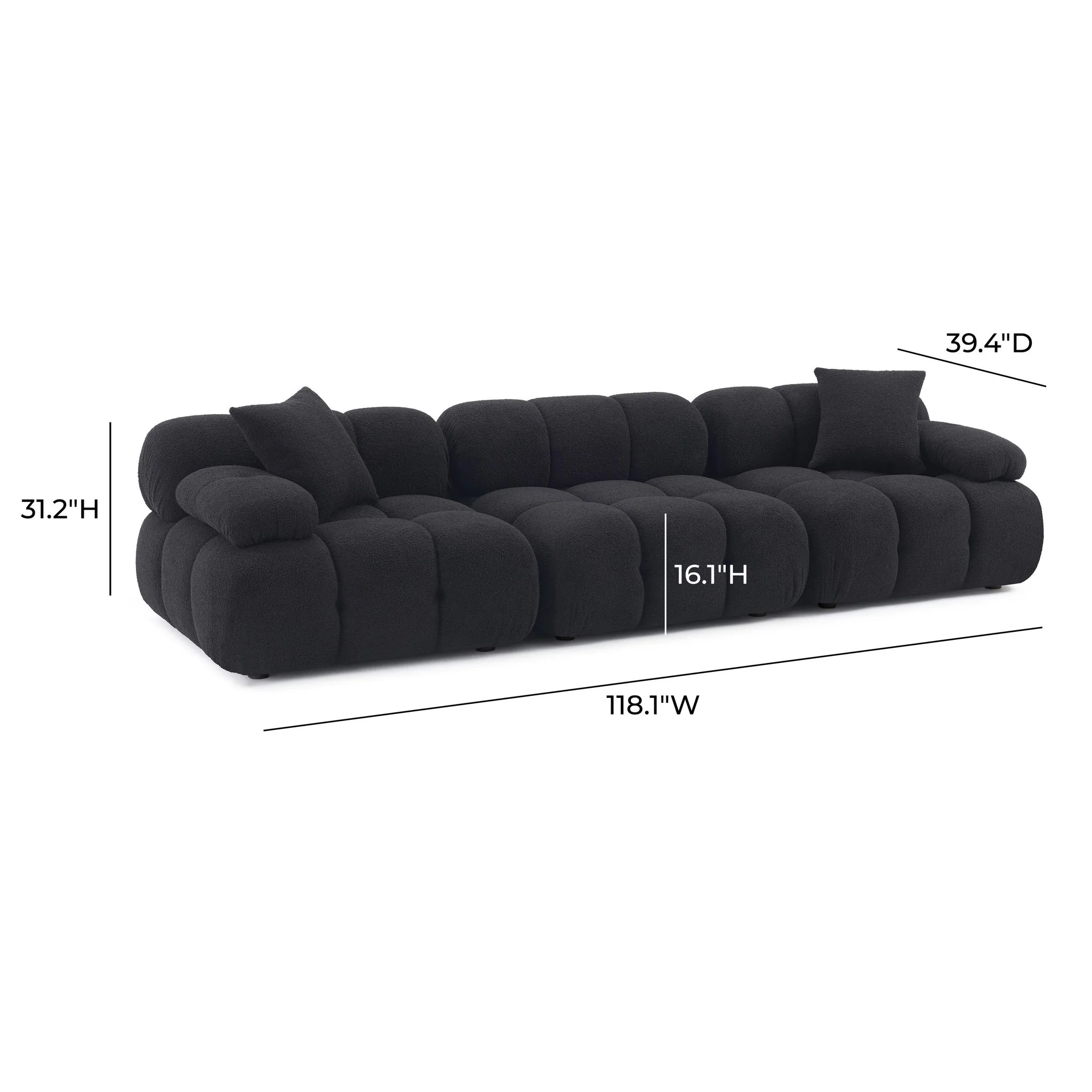 Calliope Black Vegan Shearling Modular Sofa - Image 6