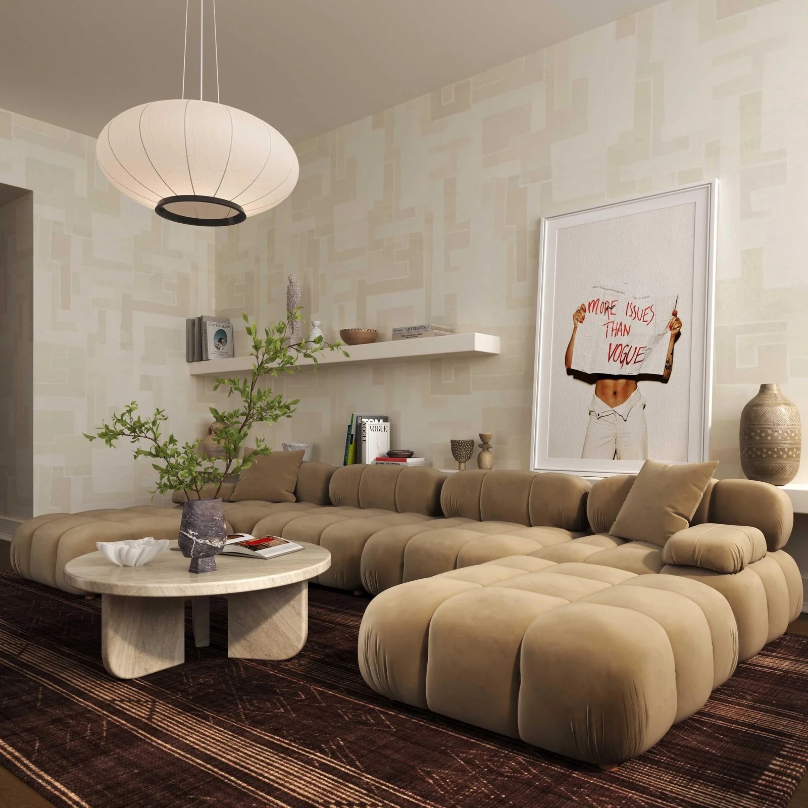 Calliope Cafe Au Lait Performance Velvet Modular Armless Chair - Image 2