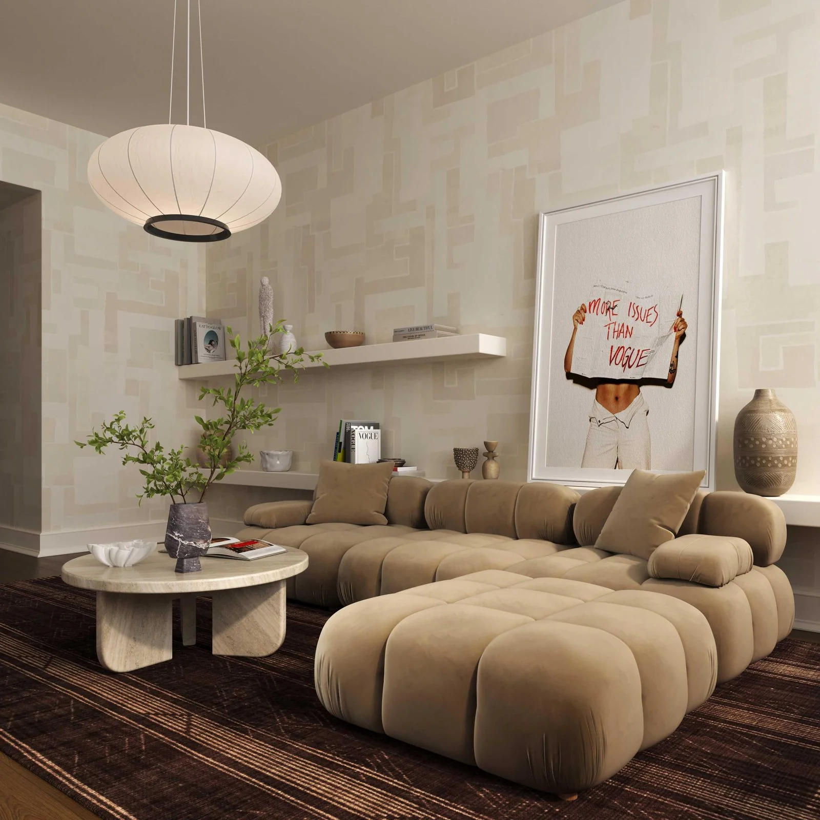 Calliope Cafe Au Lait Performance Velvet Modular Ottoman - Image 2