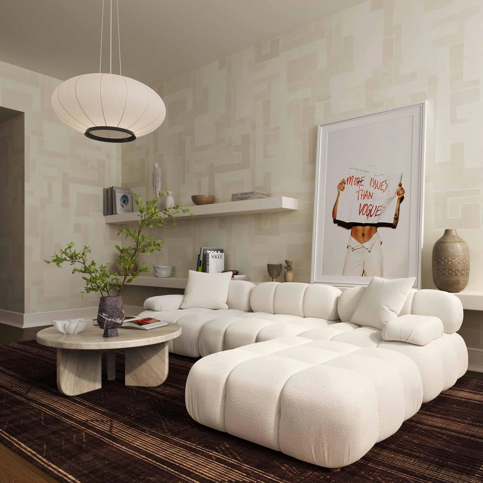 Calliope Cream Vegan Shearling Modular Ottoman - Image 2