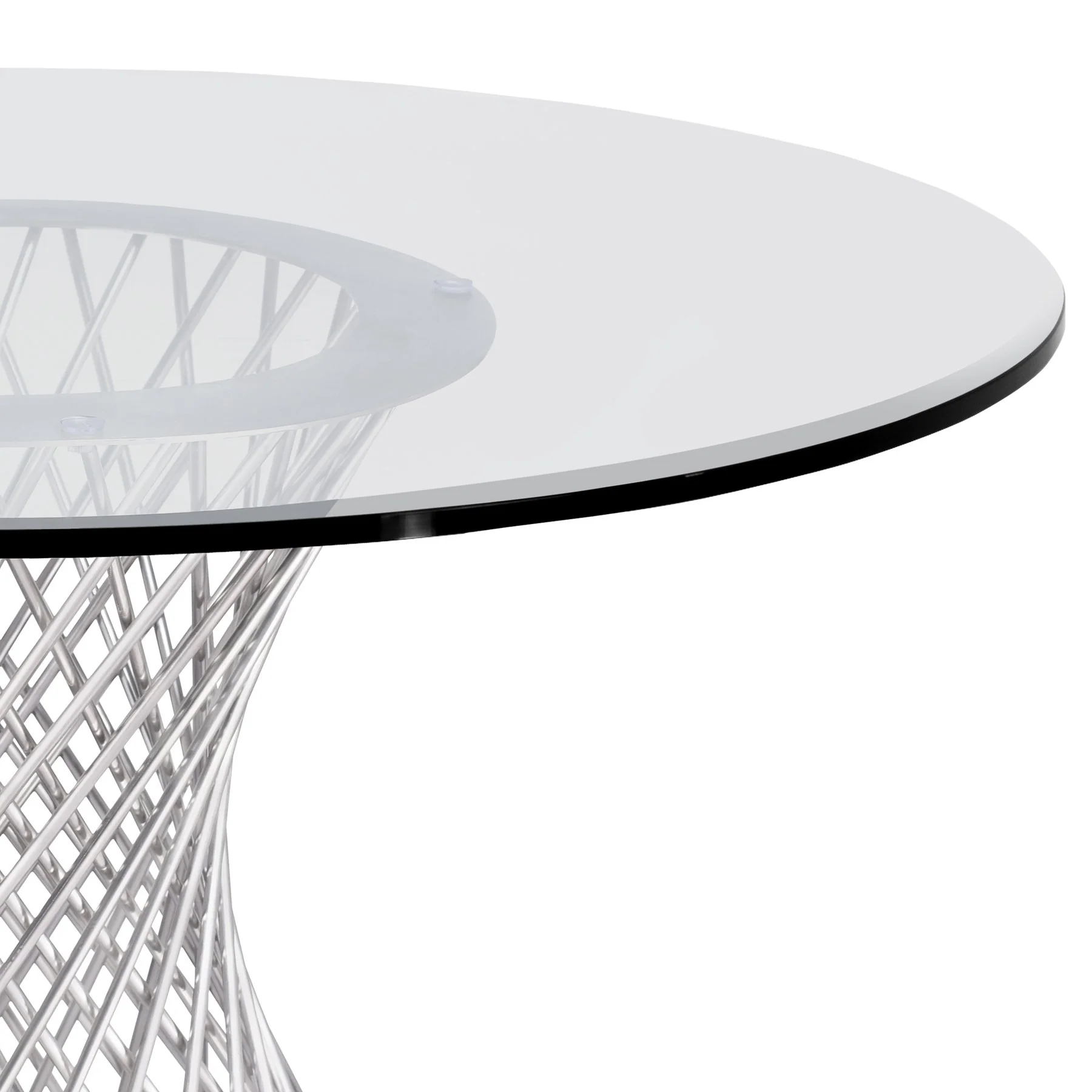 Calypso Contemporary Dining Table in Brushed Stainless Steel with Clear Tempered Glass Top - Image 2
