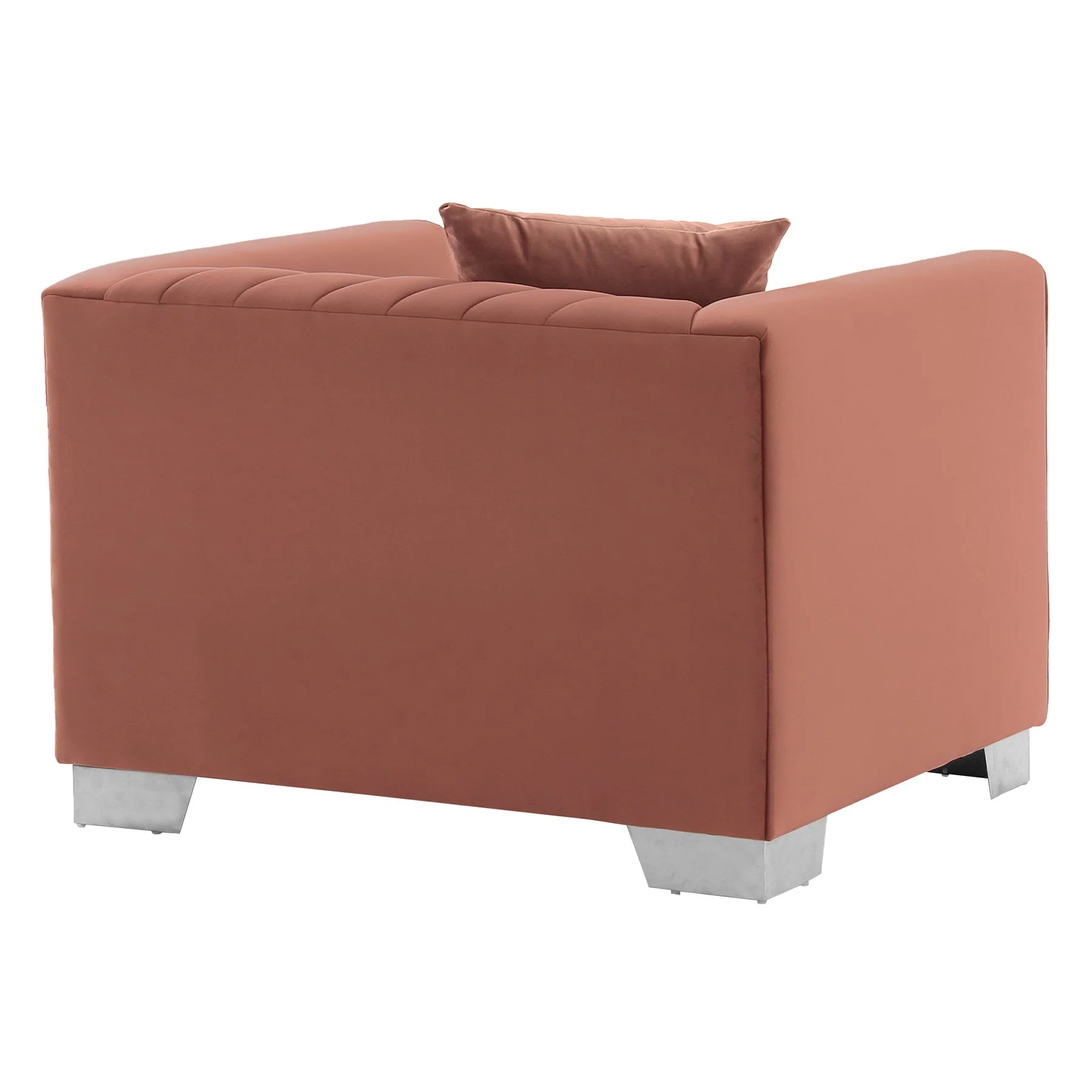 Cambridge Contemporary Chair in Brushed Stainless Steel and Blush Velvet - Image 2