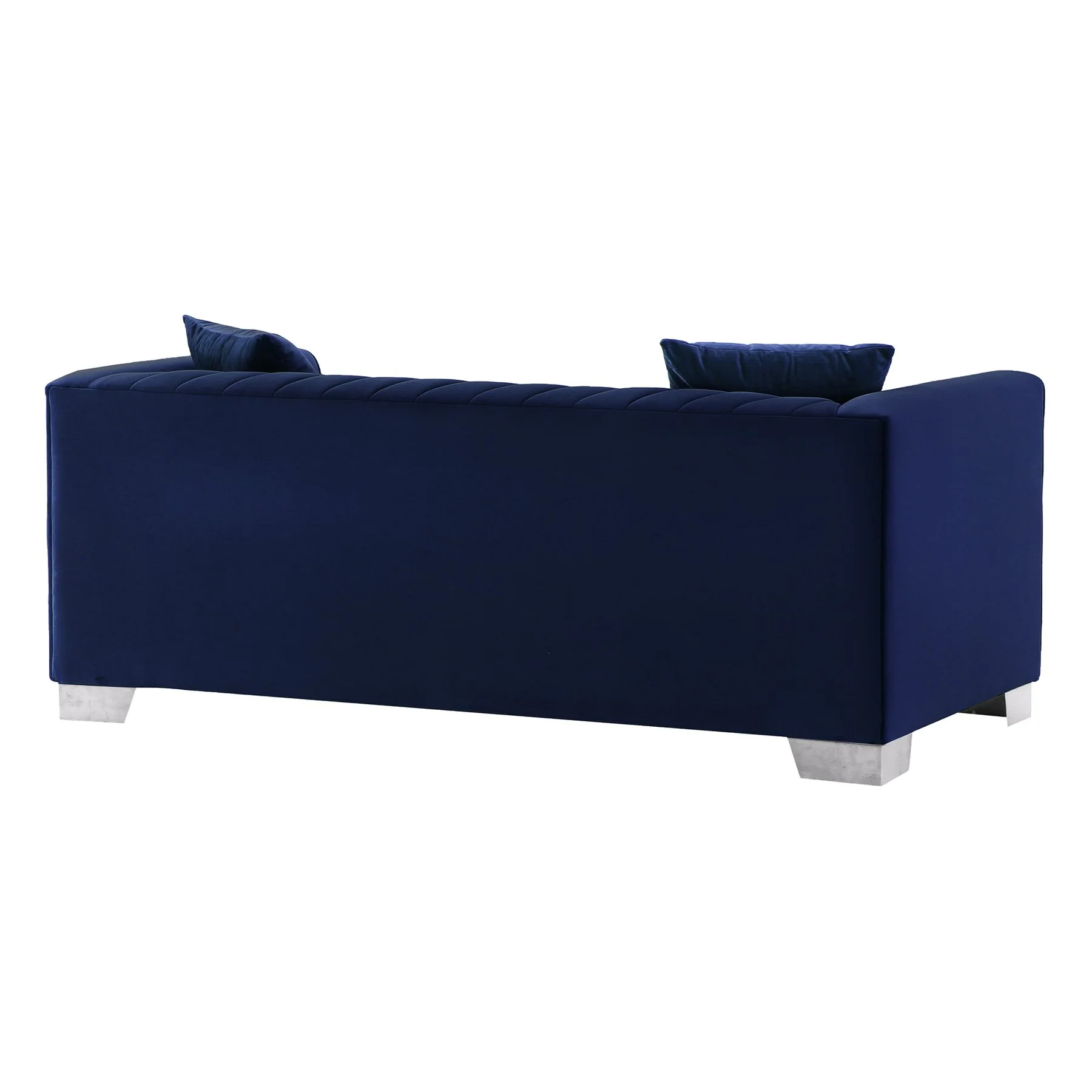 Cambridge Contemporary Loveseat in Brushed Stainless Steel and Blue Velvet - Image 3
